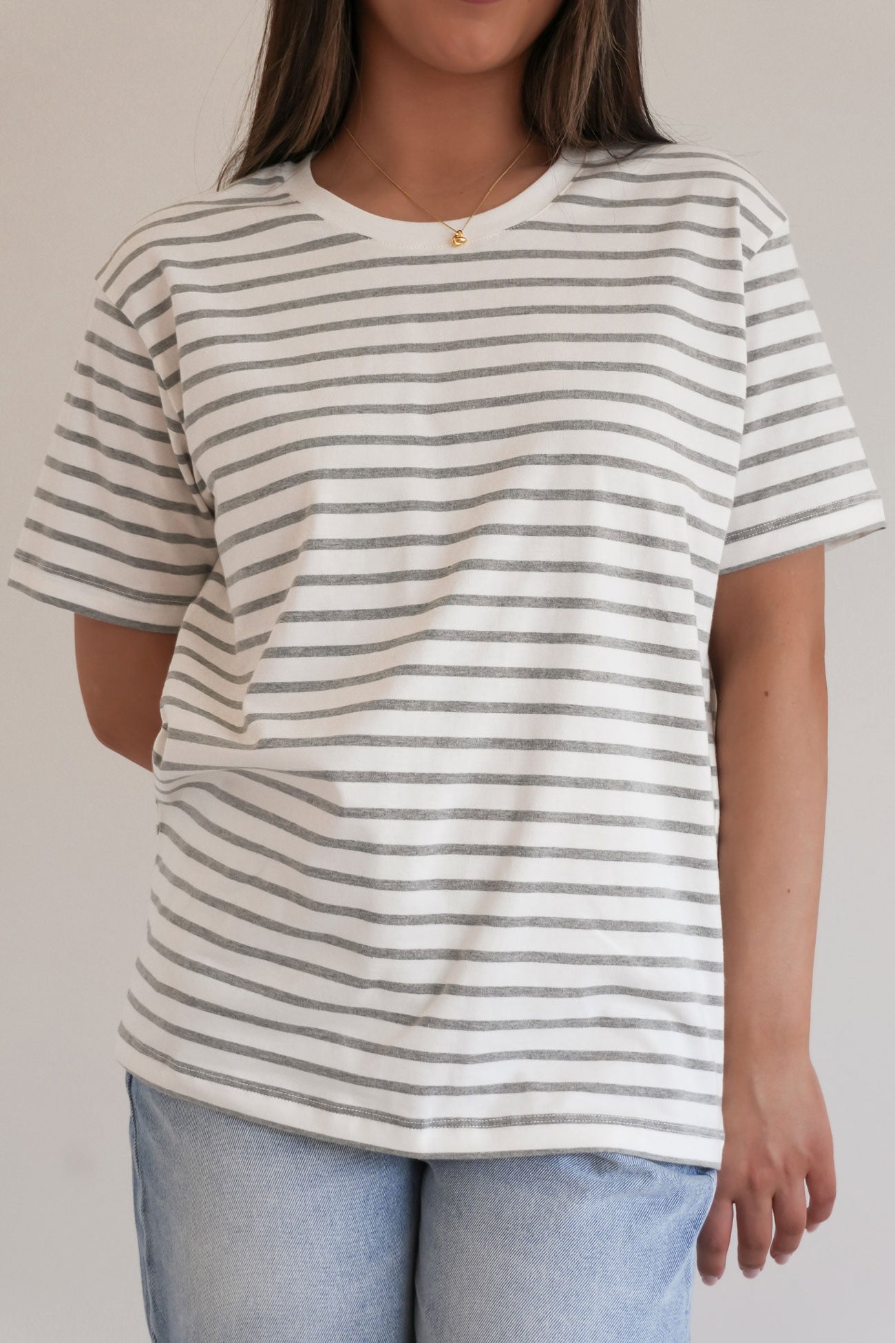 Winsor Tee Grey Marle Stripe