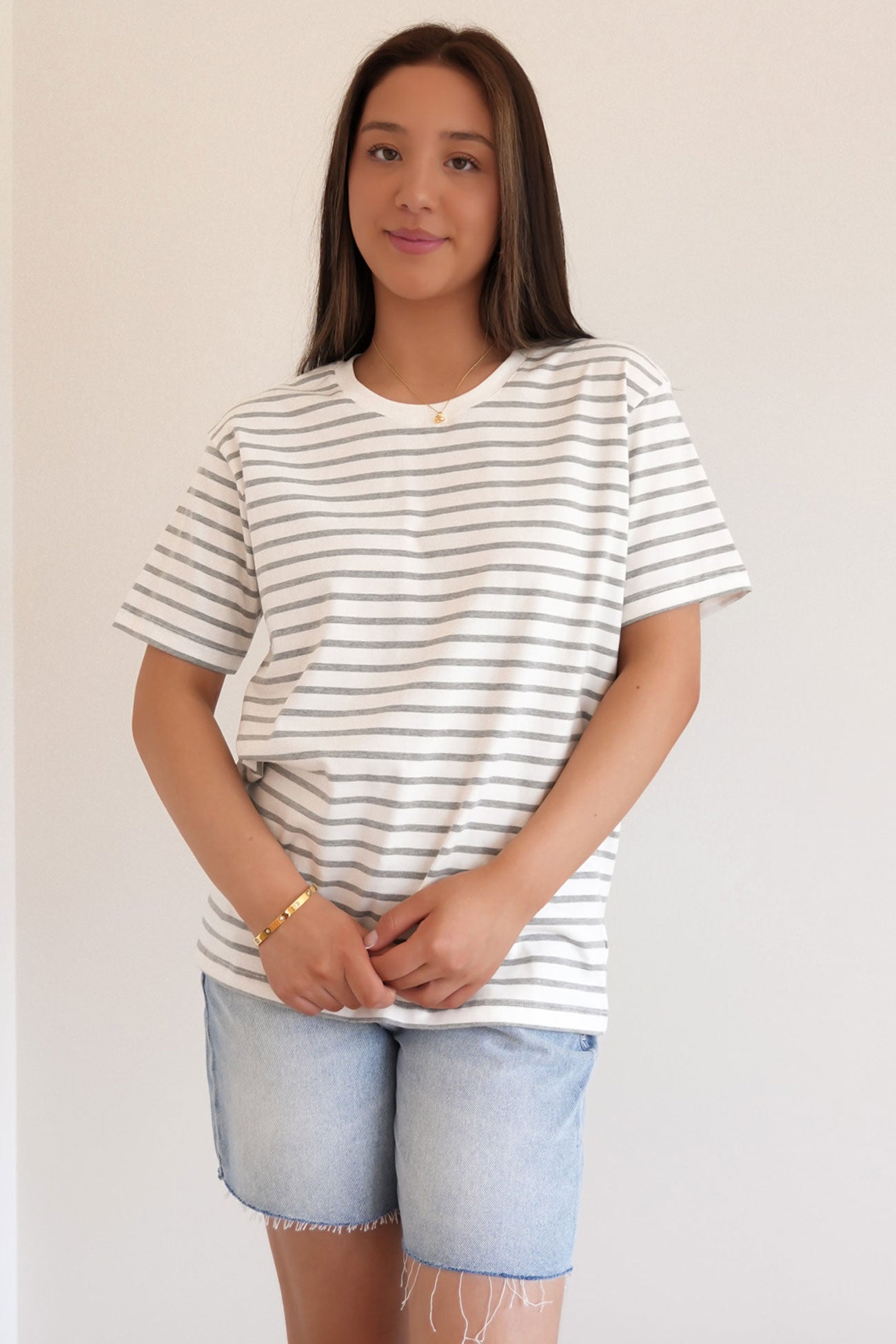 Winsor Tee Grey Marle Stripe