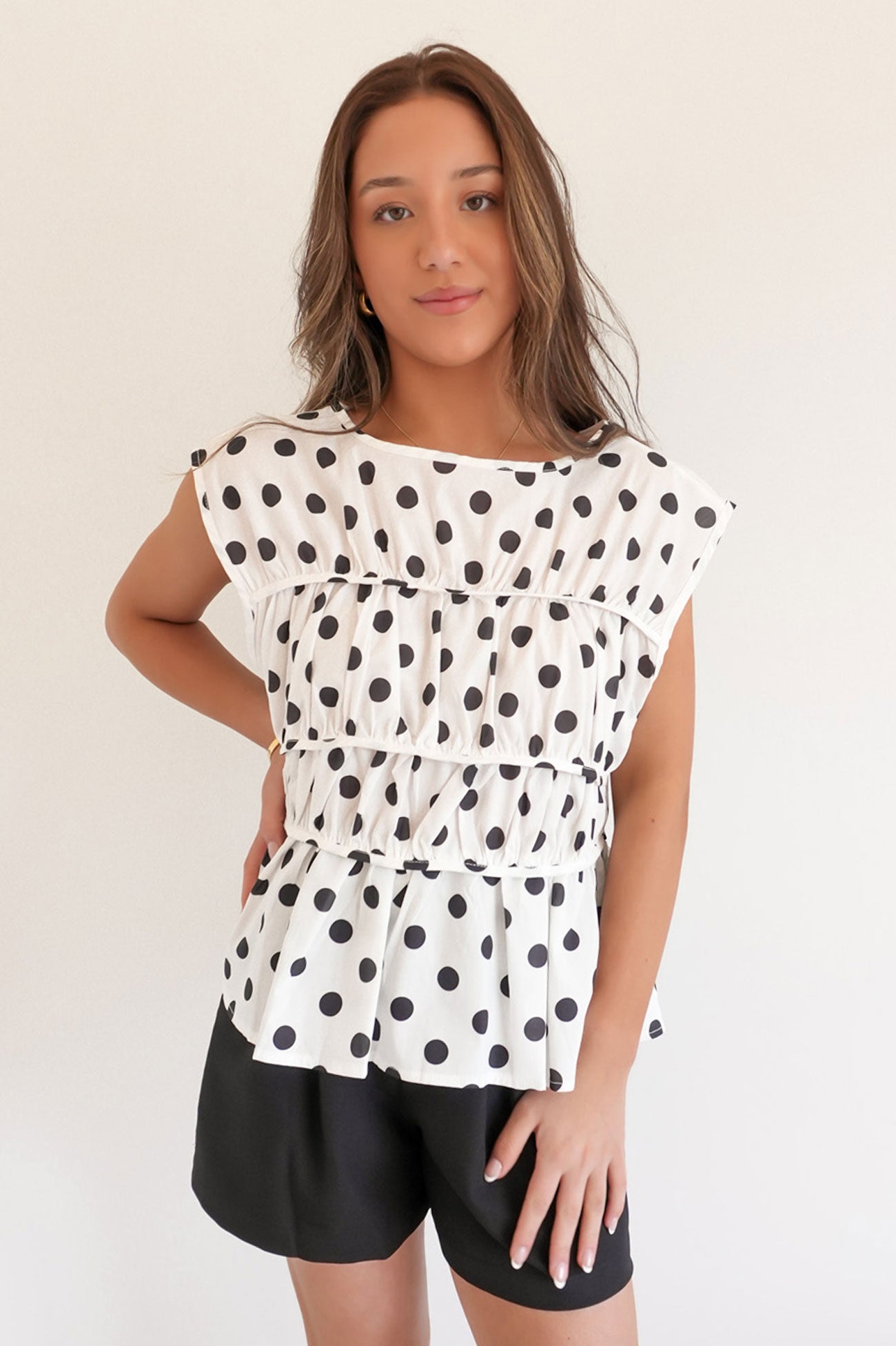 Zala Top White Polka Dot