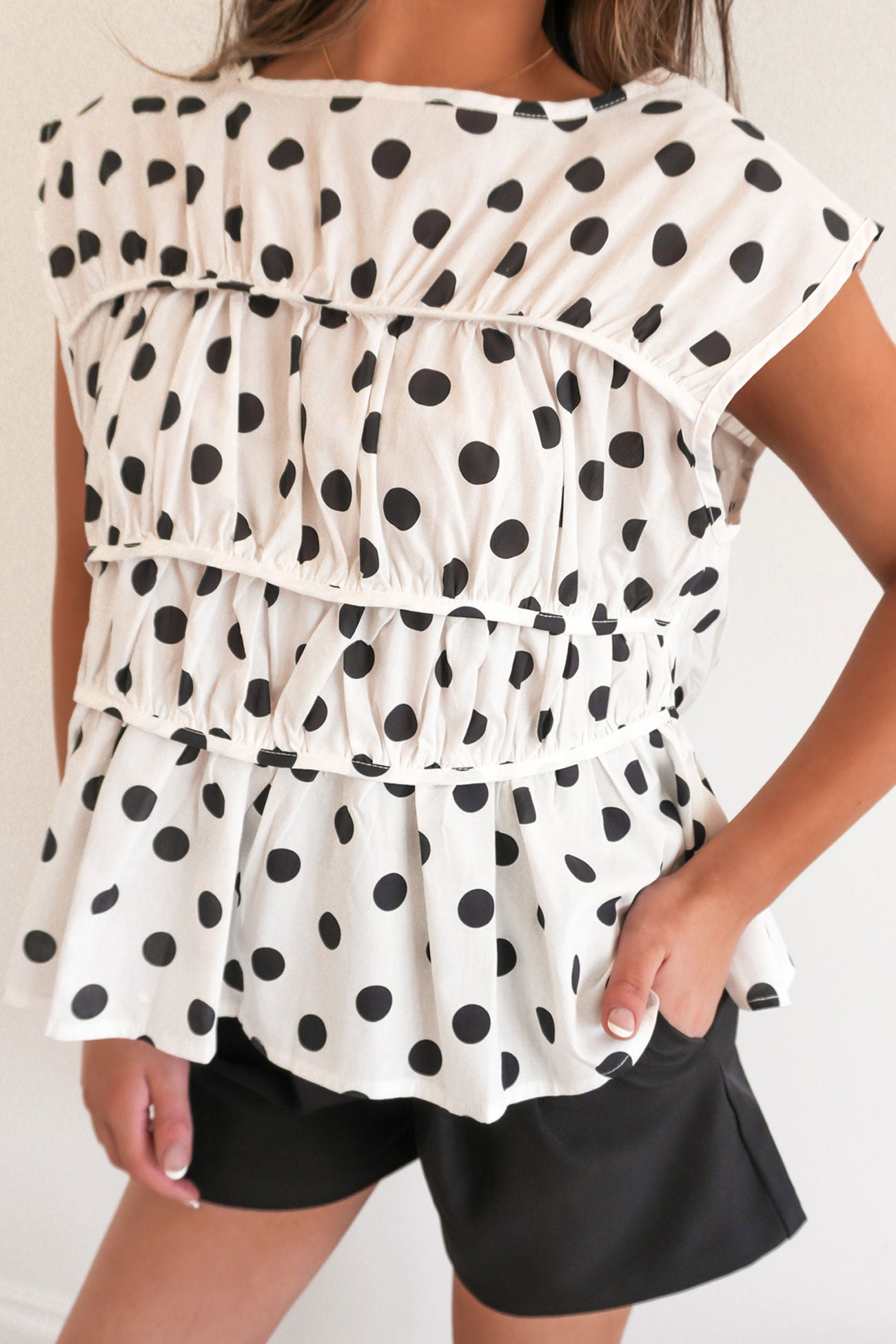 Zala Top White Polka Dot