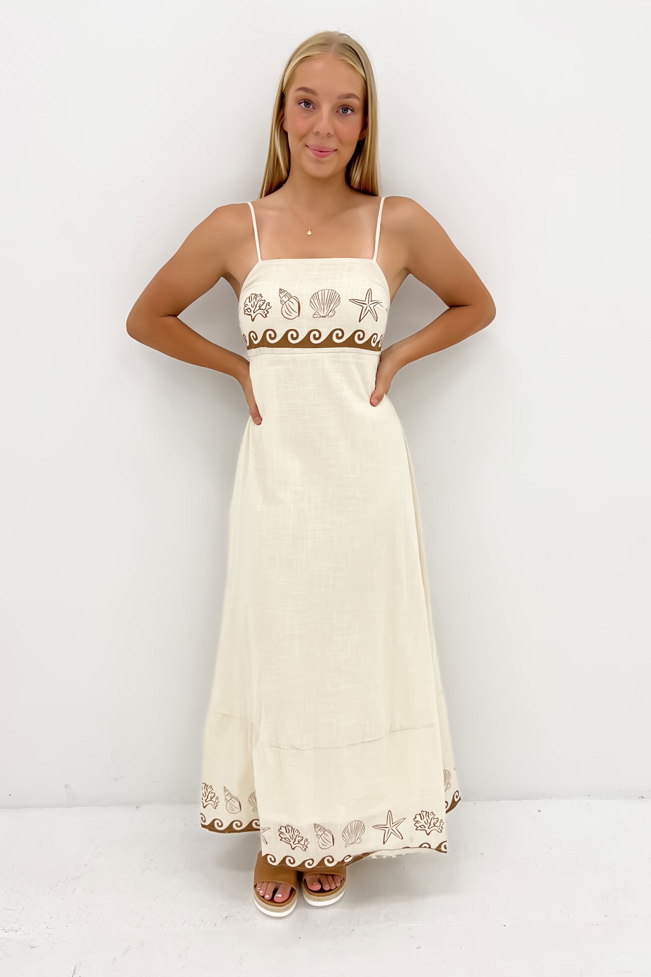 beige shell dress Zhuri Maxi Dress Beige Shell Wave