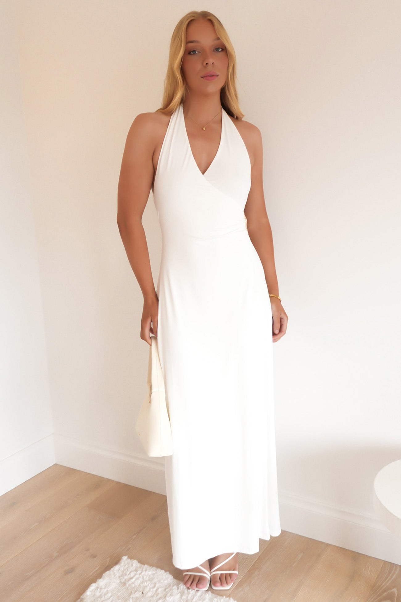 Zorina Halter Maxi Dress White