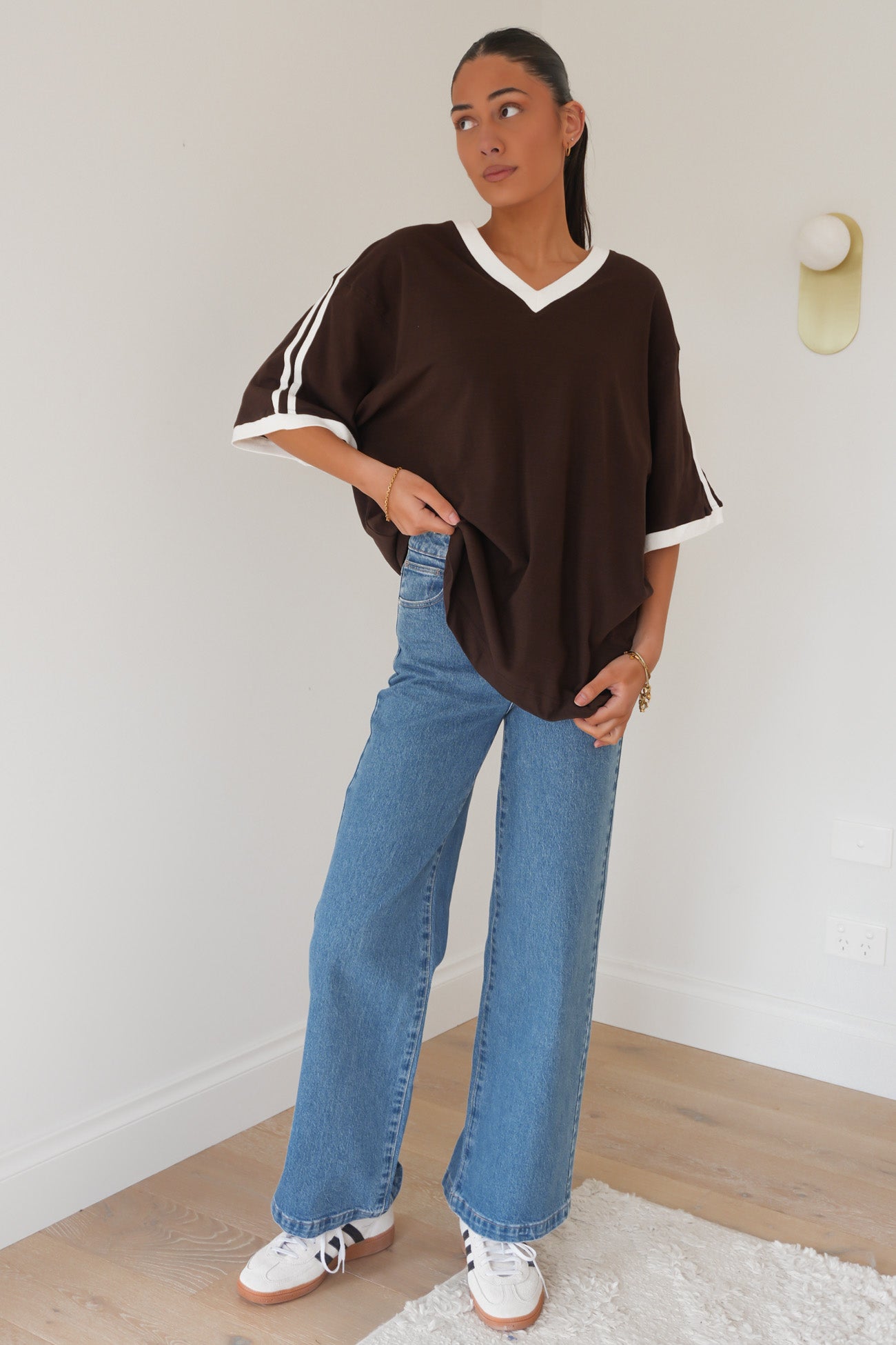 Zulu Panel Oversized V Neck Tee Brown