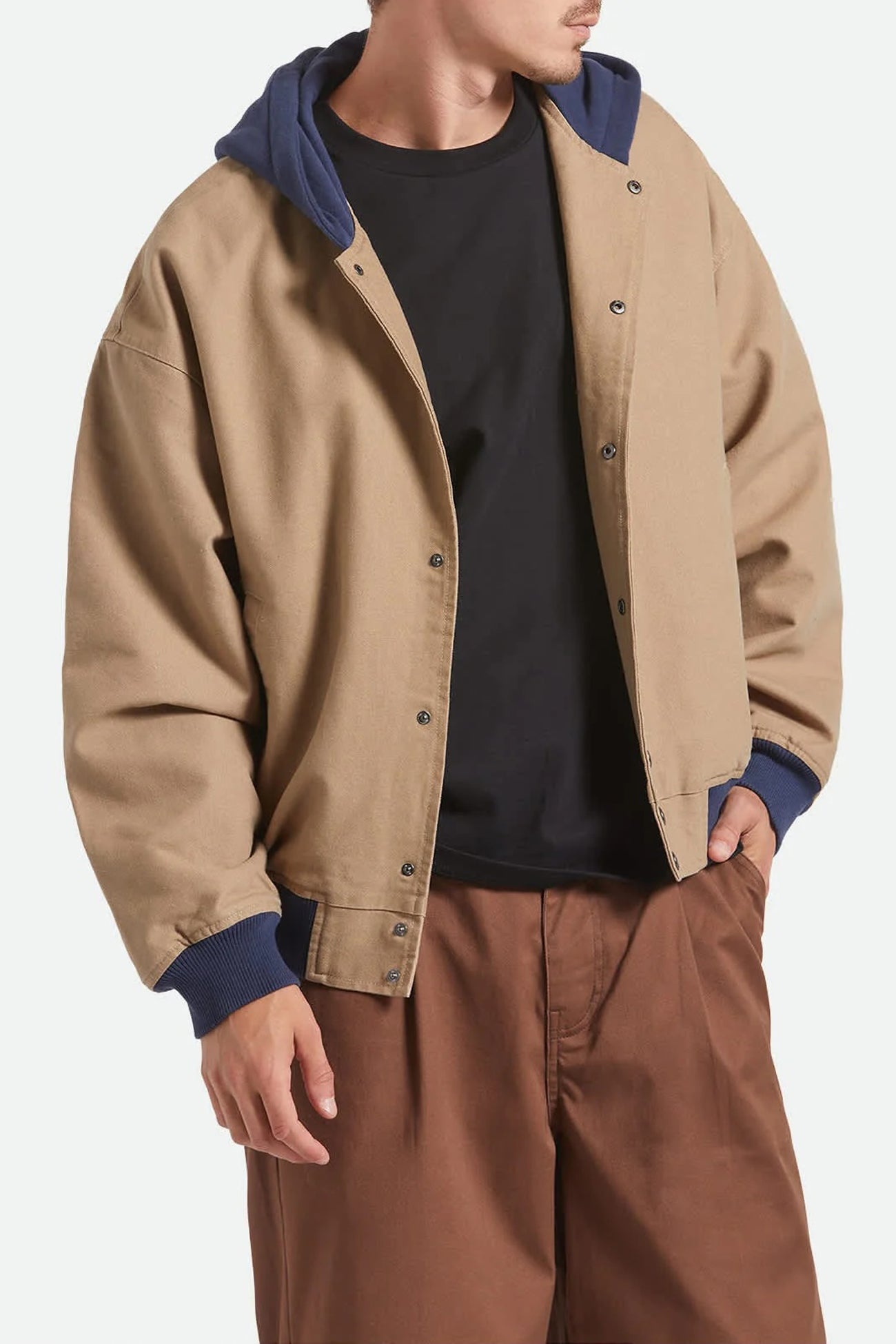 Canvas Hooded Bomber Jacket Khaki Mood Indigo