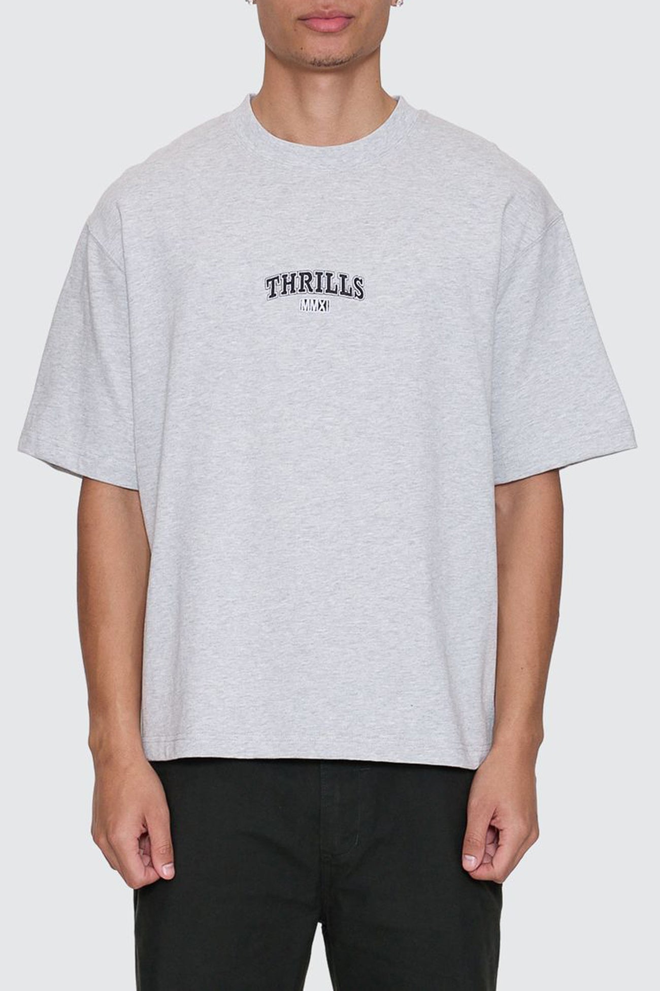 Victory Embro Box Fit Oversize Cropped Contrast Stitch Tee Snow Marle