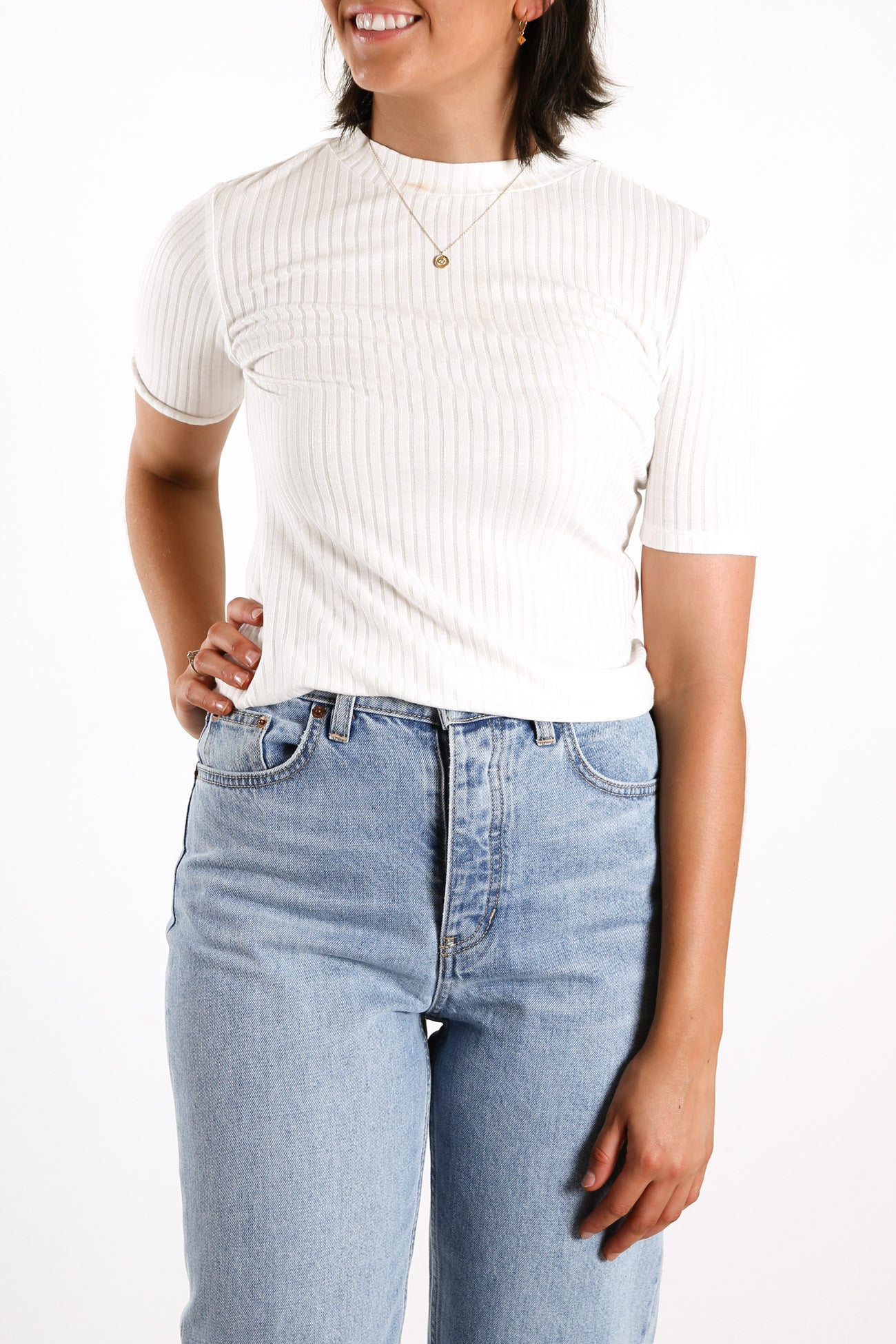 Nina Ribbed Tee White