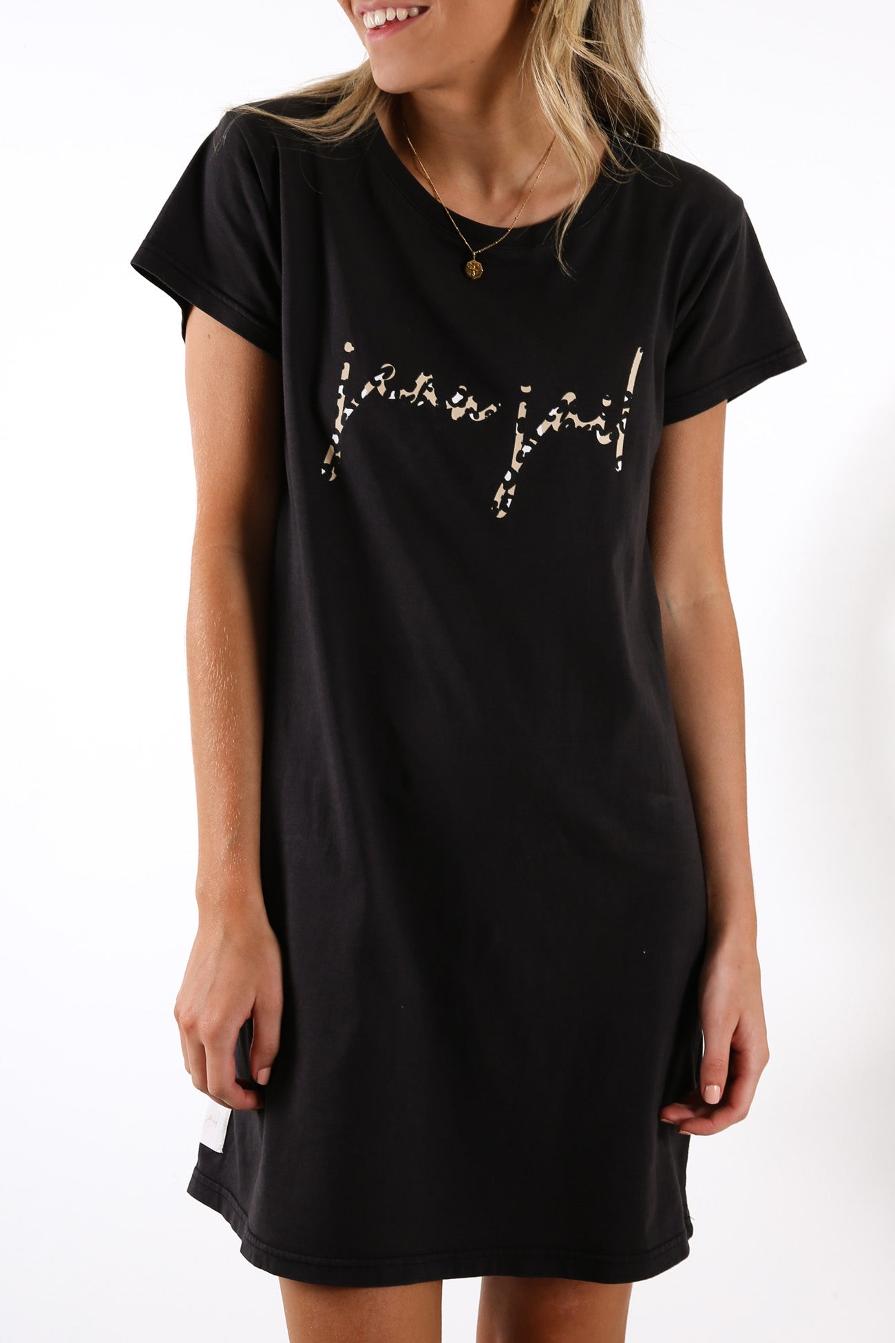 Unstoppable Tee Dress Washed Black Leopard