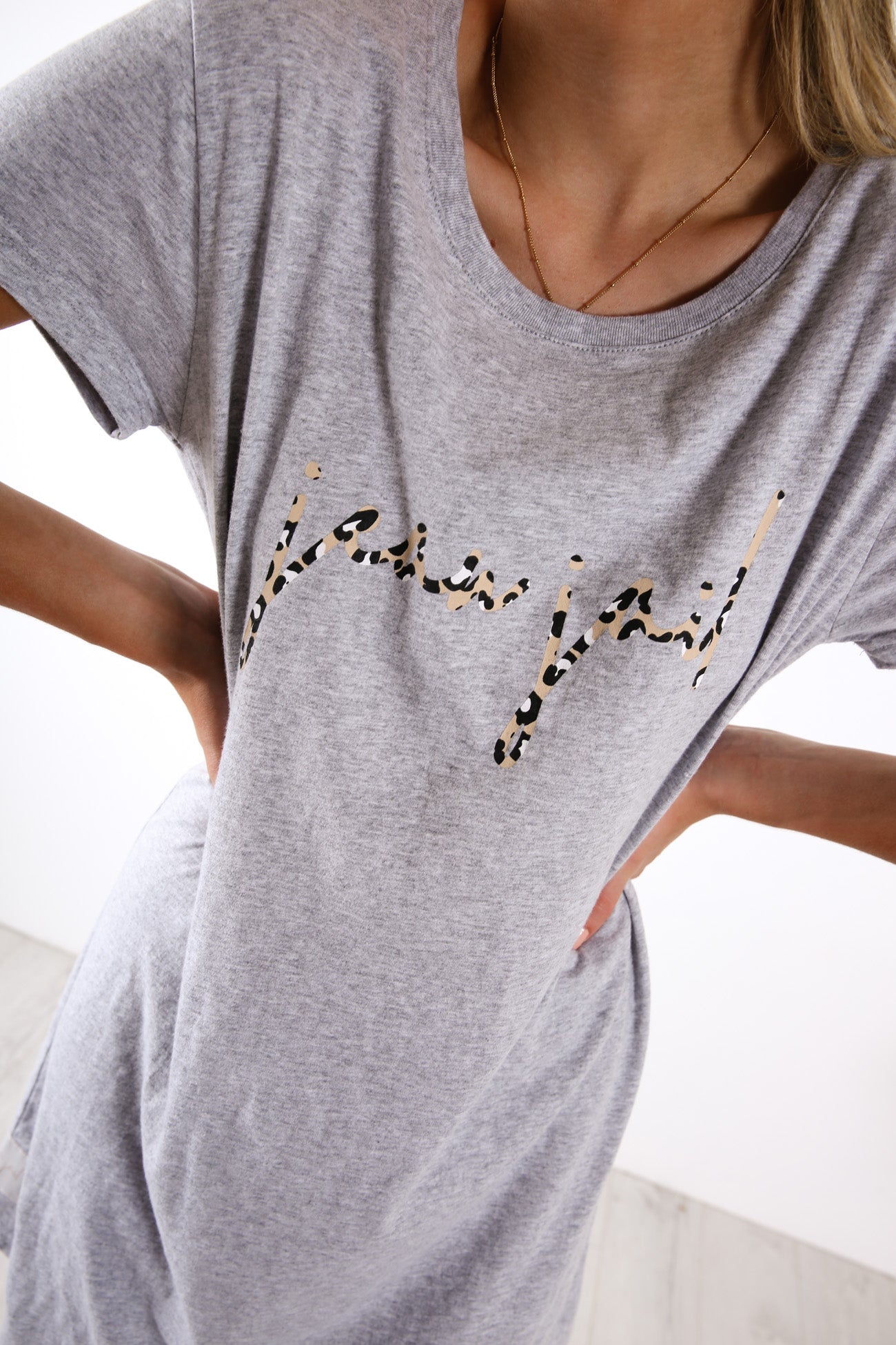 Unstoppable Tee Dress Grey Marle Leopard