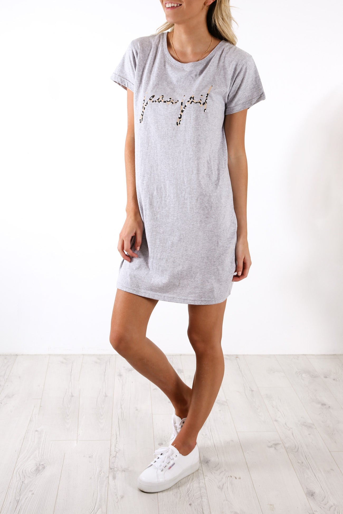 Unstoppable Tee Dress Grey Marle Leopard