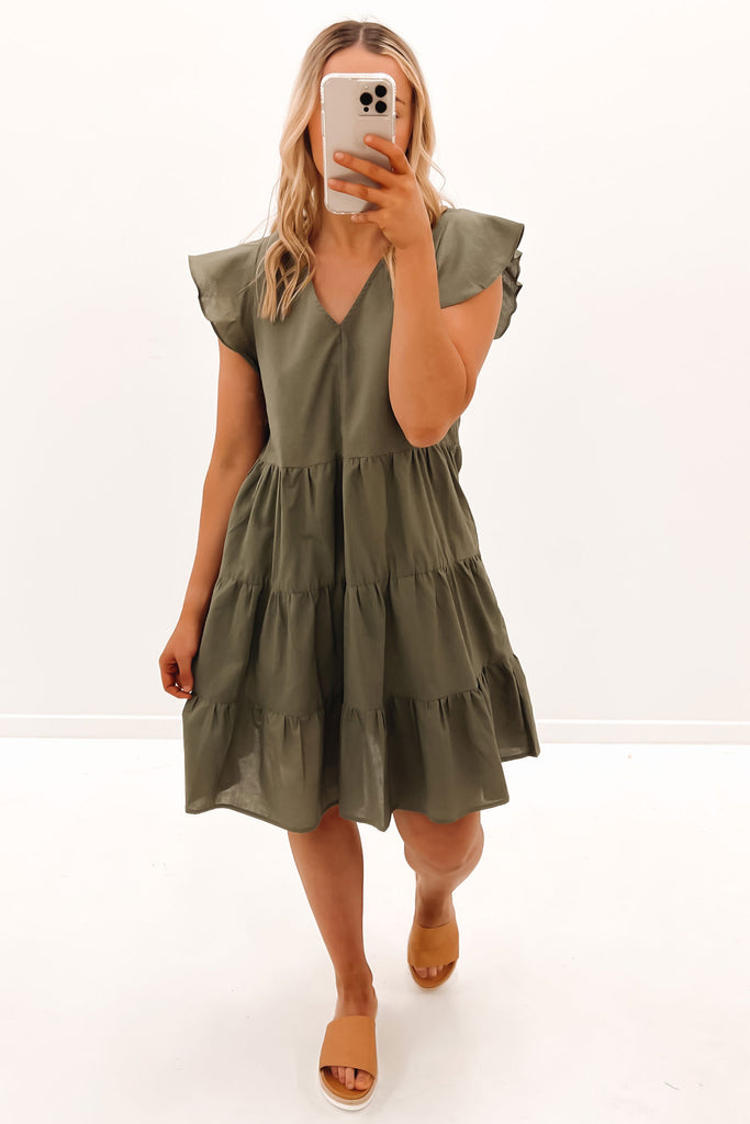 Alina Tiered Off Shoulder Dress Navy