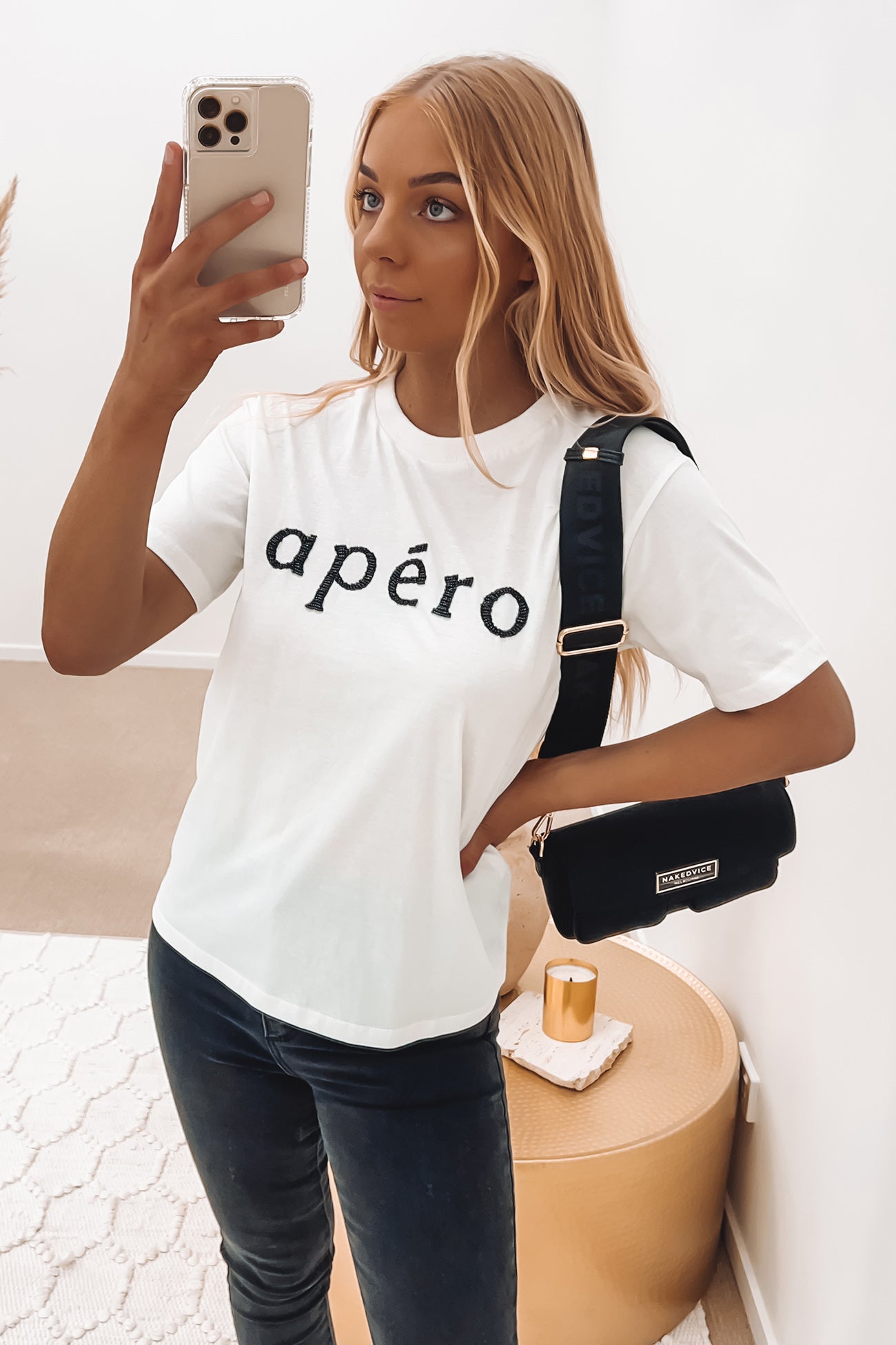 Apero Beaded Tee Off White Black