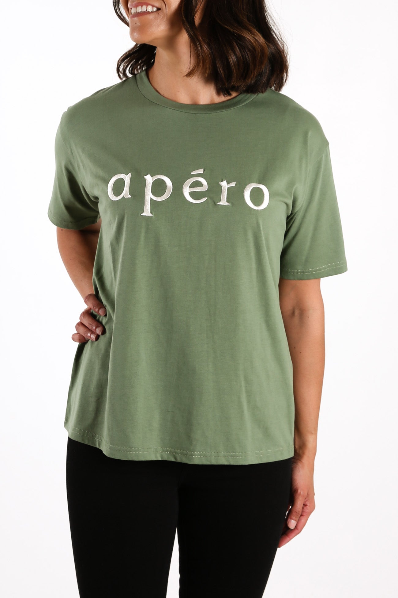Apero Embroidered Tee Forest Green Cream