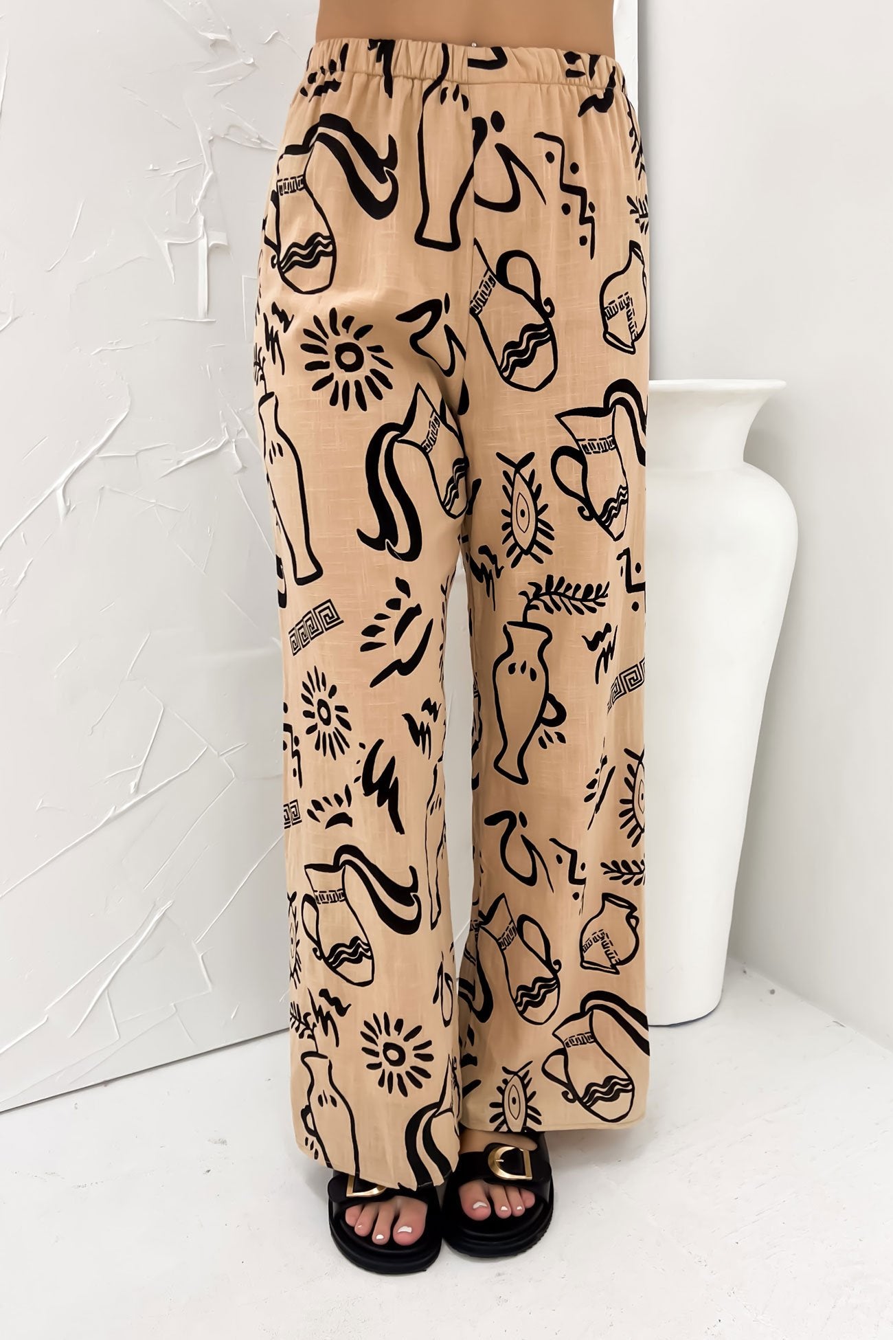 Aphaea Pant Set Tan Black Aztec Vase