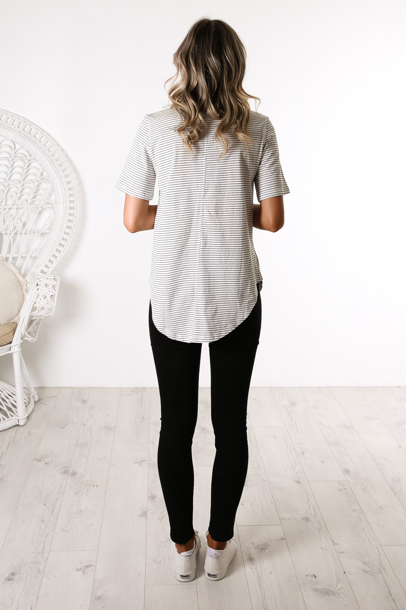 Ariana Tee White Black Stripe