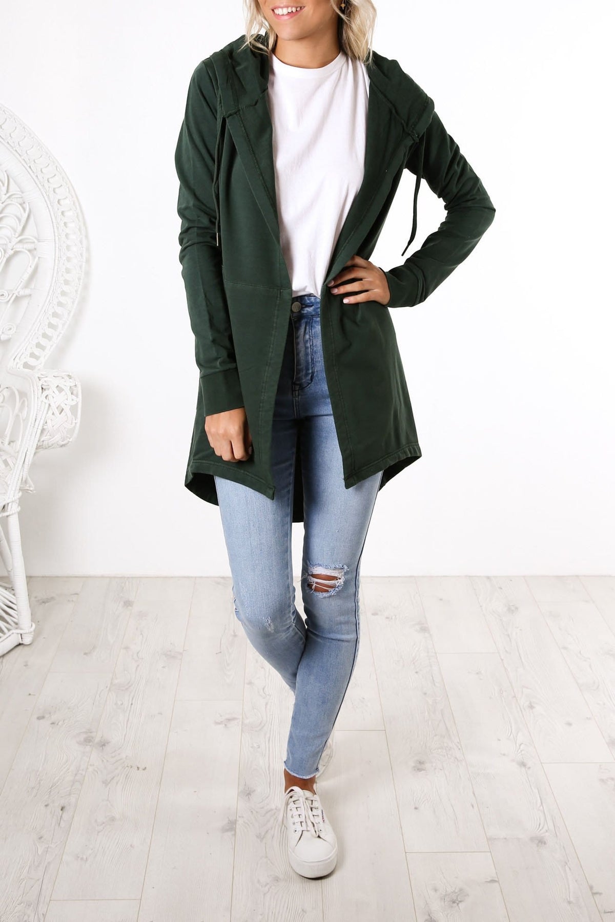 Ashleigh Hooded Cardi Bottle Green