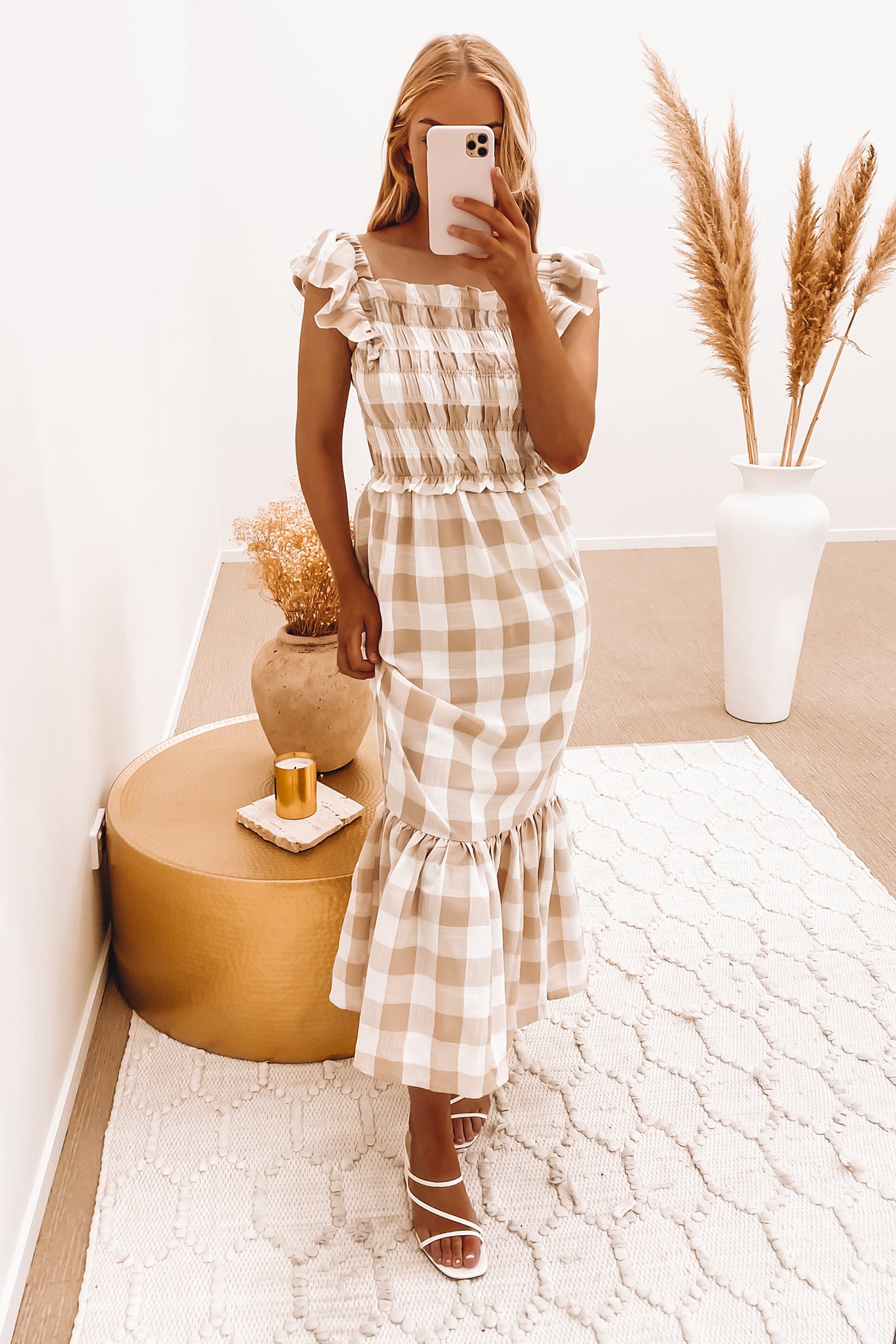 Baker Maxi Dress Beige Check