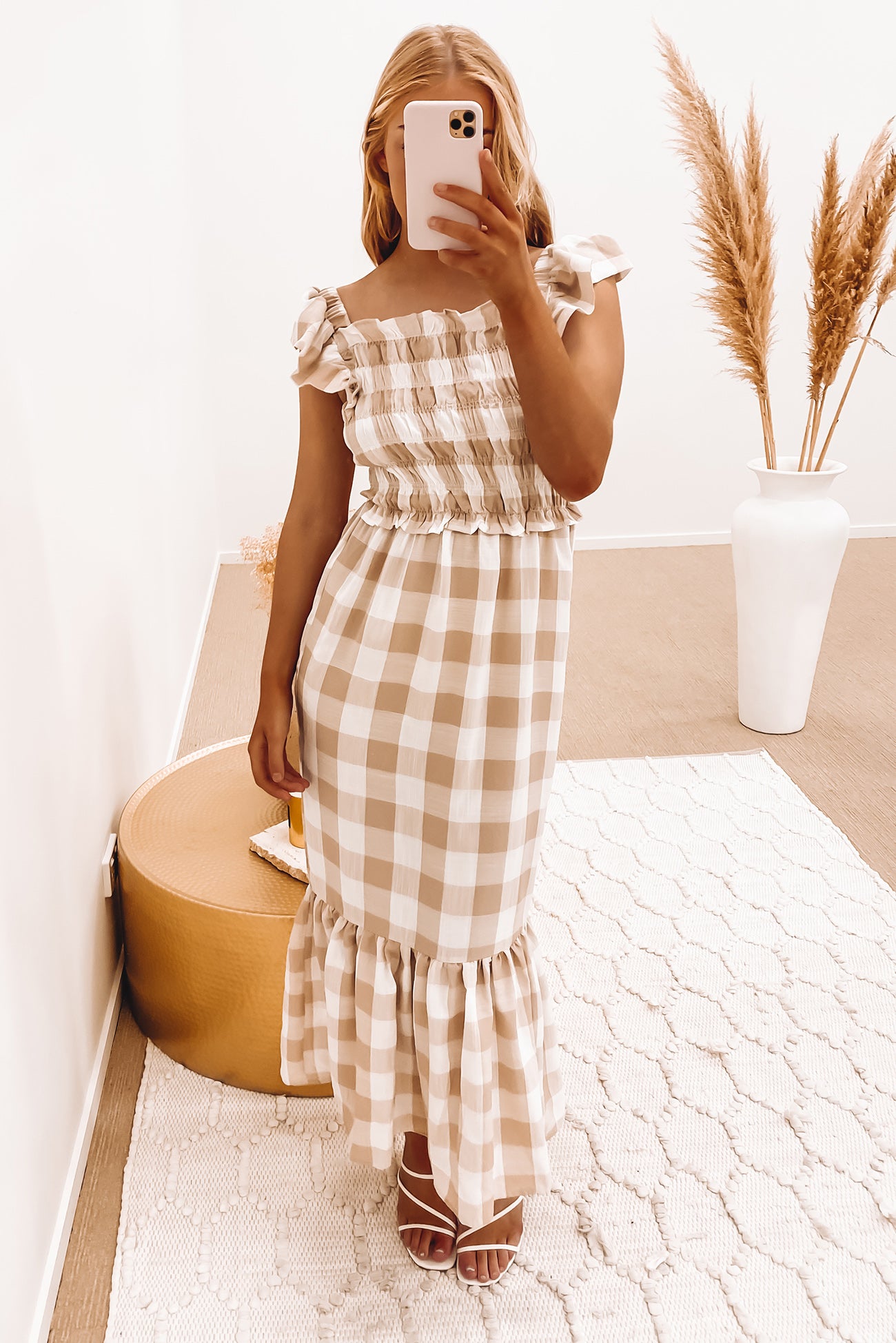 Baker Maxi Dress Beige Check