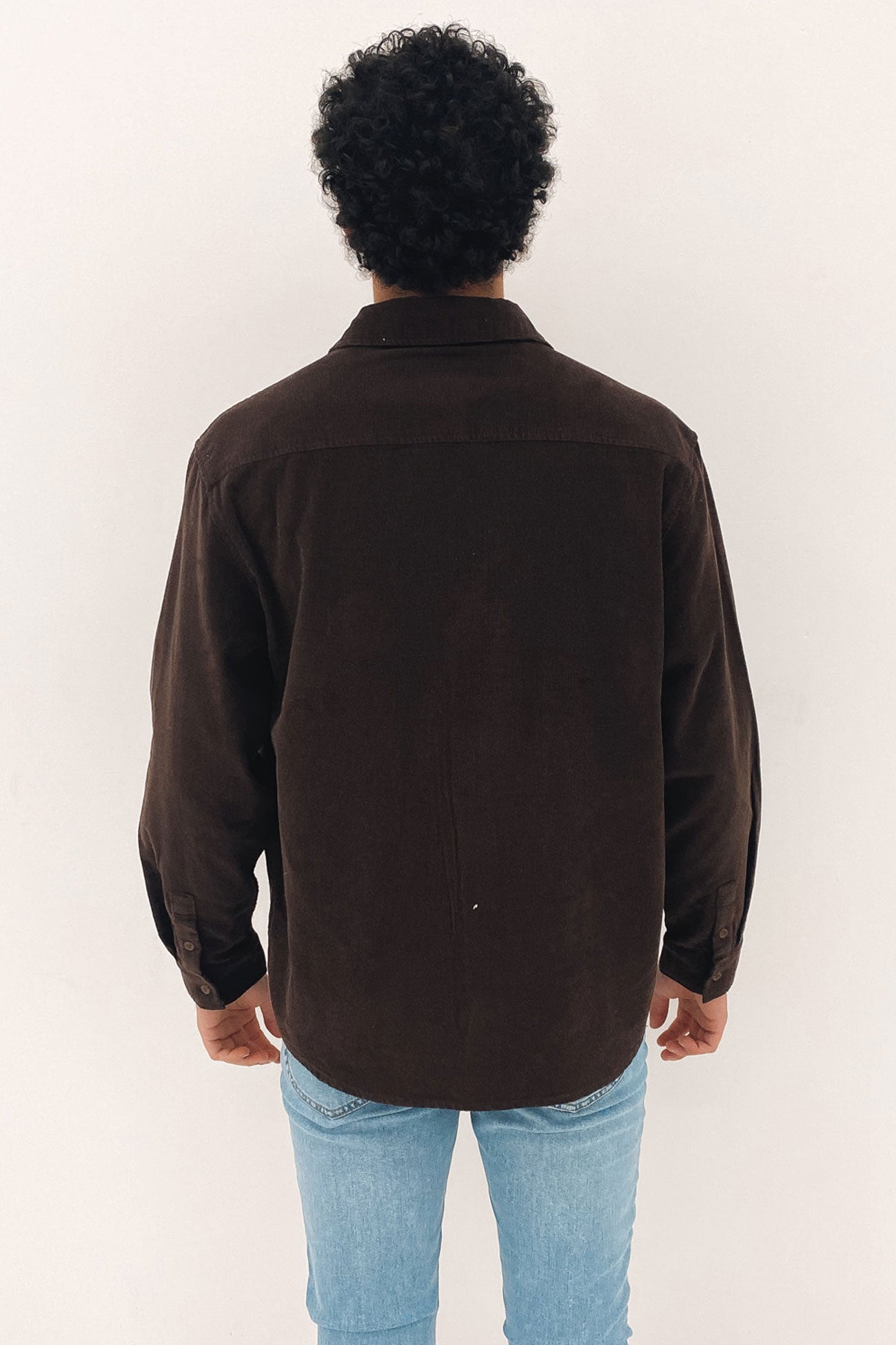 Button Up Cord Long Sleeve Shirt Brown