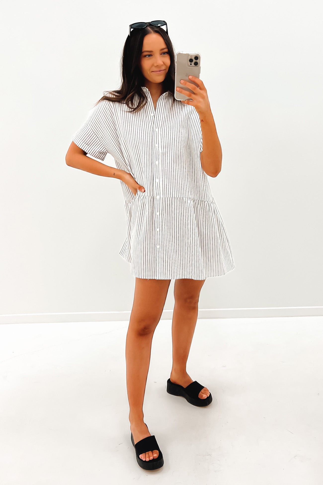 Caitie Mini Dress White Stripe