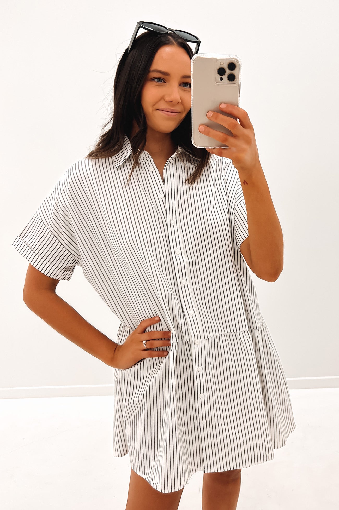 Caitie Mini Dress White Stripe