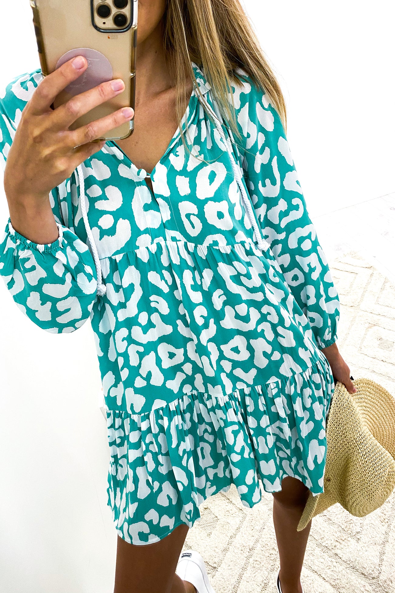 Cali Rope Mini Dress Aqua Leopard