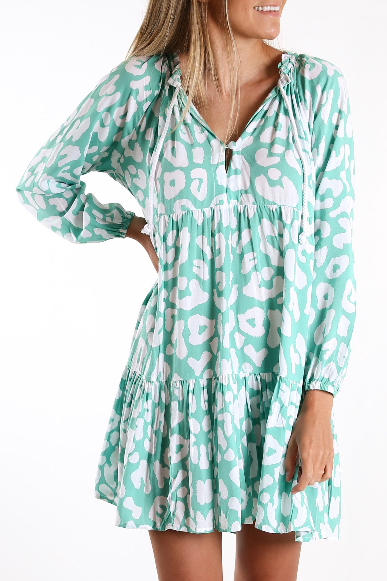 Cali Rope Mini Dress Aqua Leopard