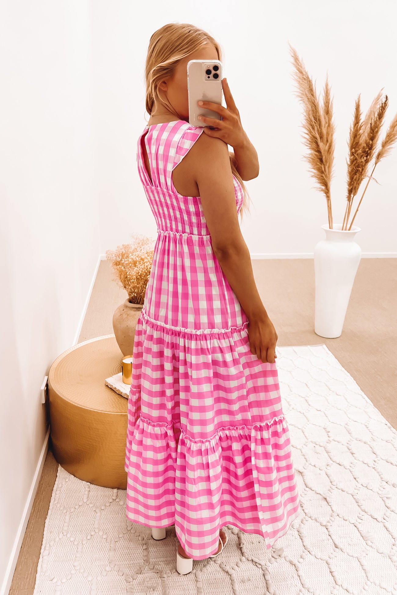 Cassie Maxi Dress Pink Check