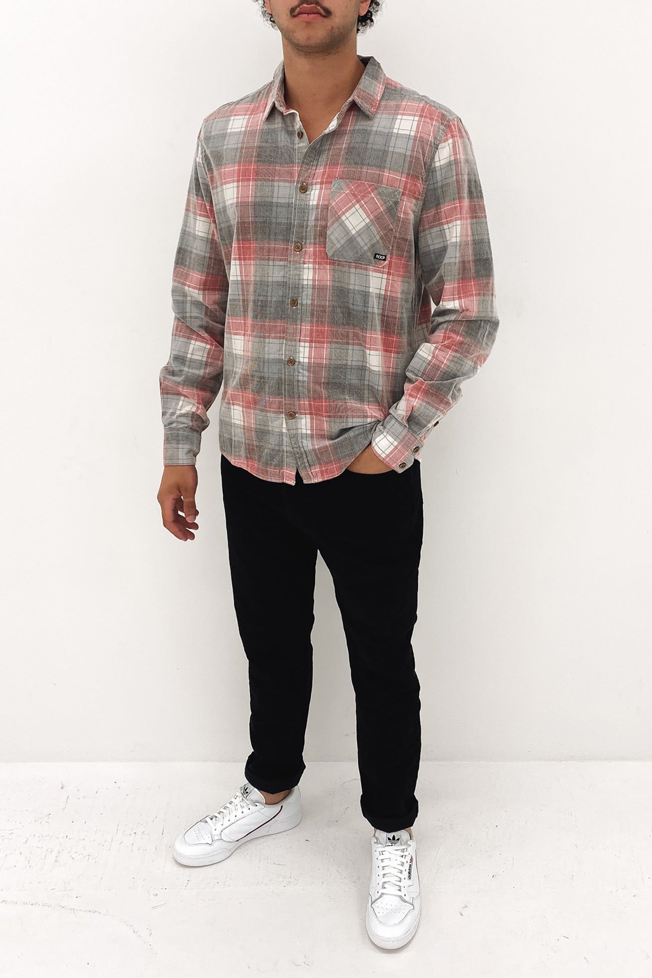 Charge Cord Casual Long Sleeve Shirt Red Check