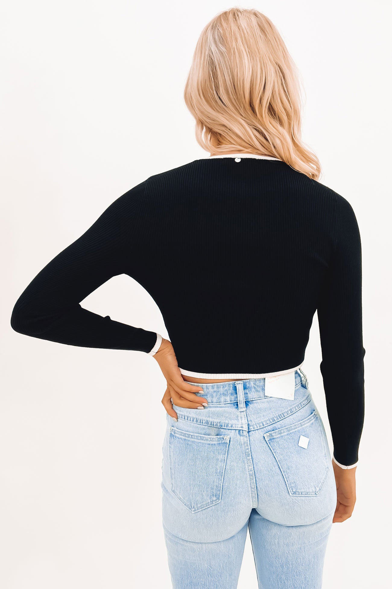 Charis Ribbed Crop Long Sleeve Contrast Knit Top