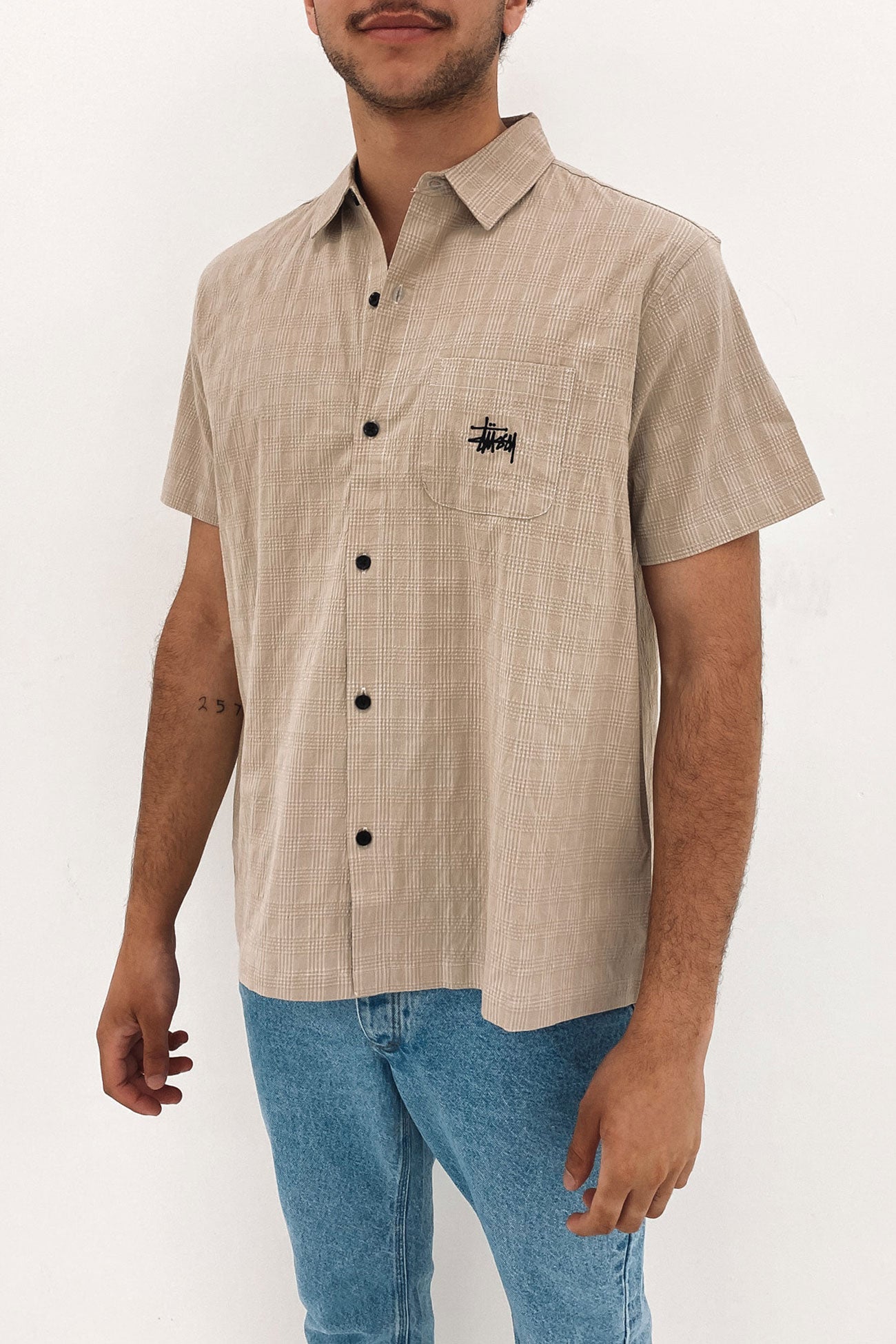 Check Seersucker Short Sleeve Shirt Cement