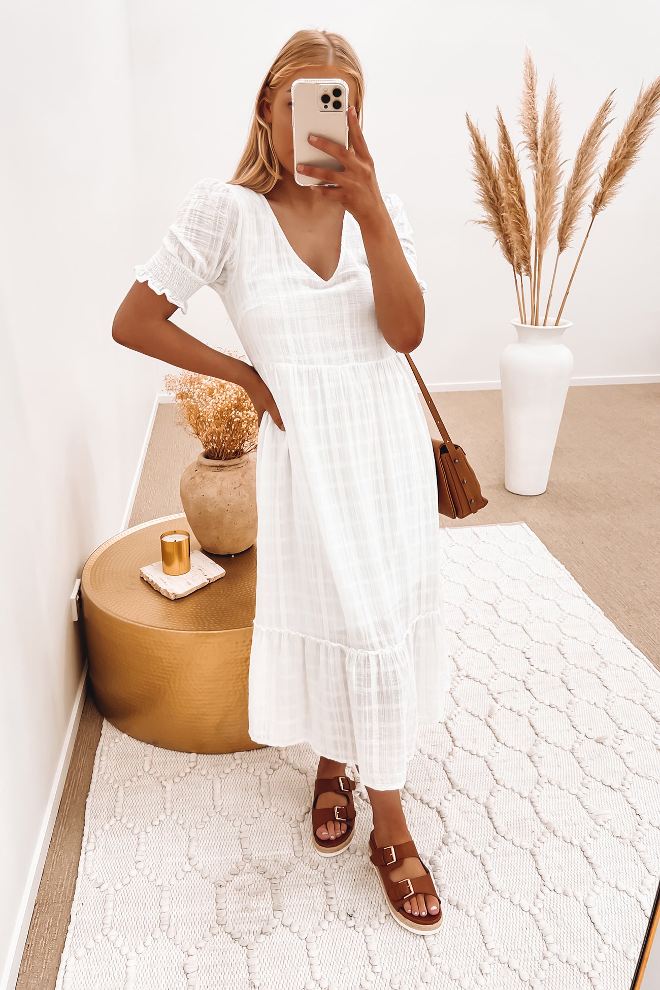 Chloe Tiered Midi Dress White
