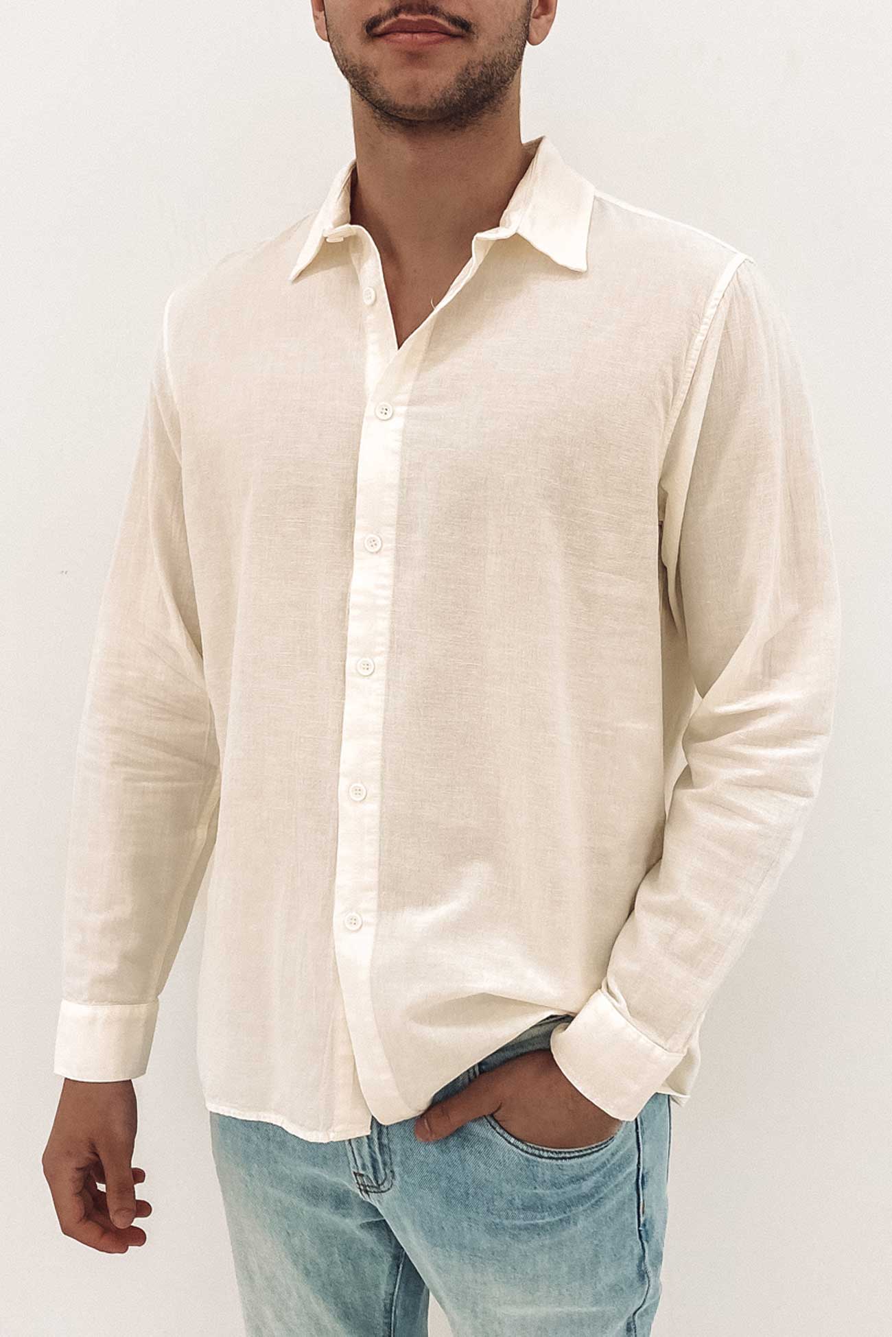 Classic Linen Long Sleeve Shirt Vintage White