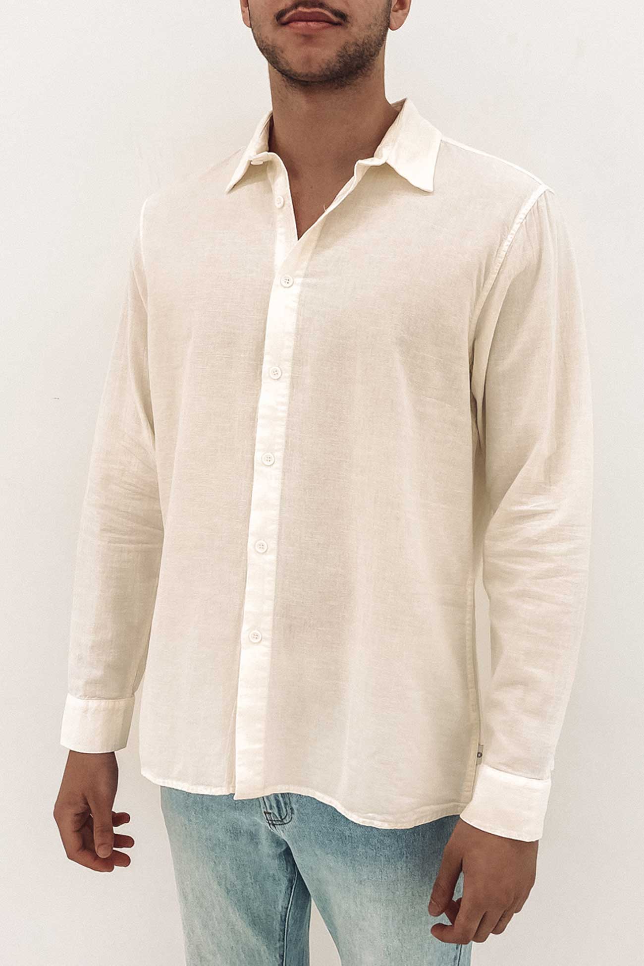 Classic Linen Long Sleeve Shirt Vintage White