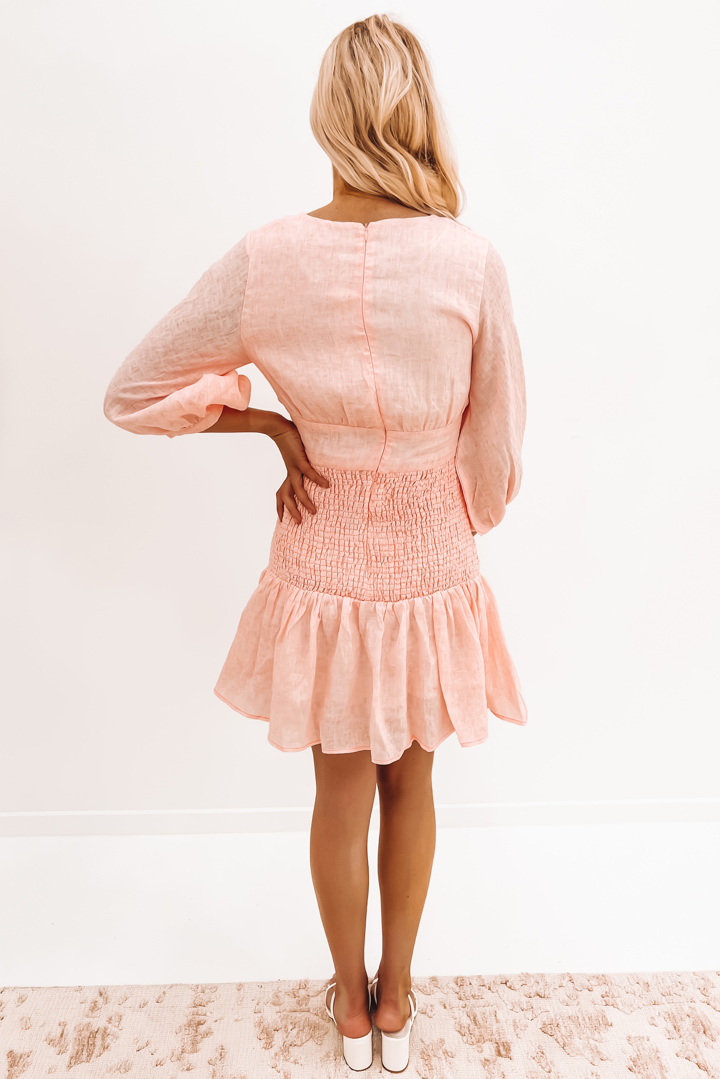 Cleo Shirred Mini Dress Watermelon Pink