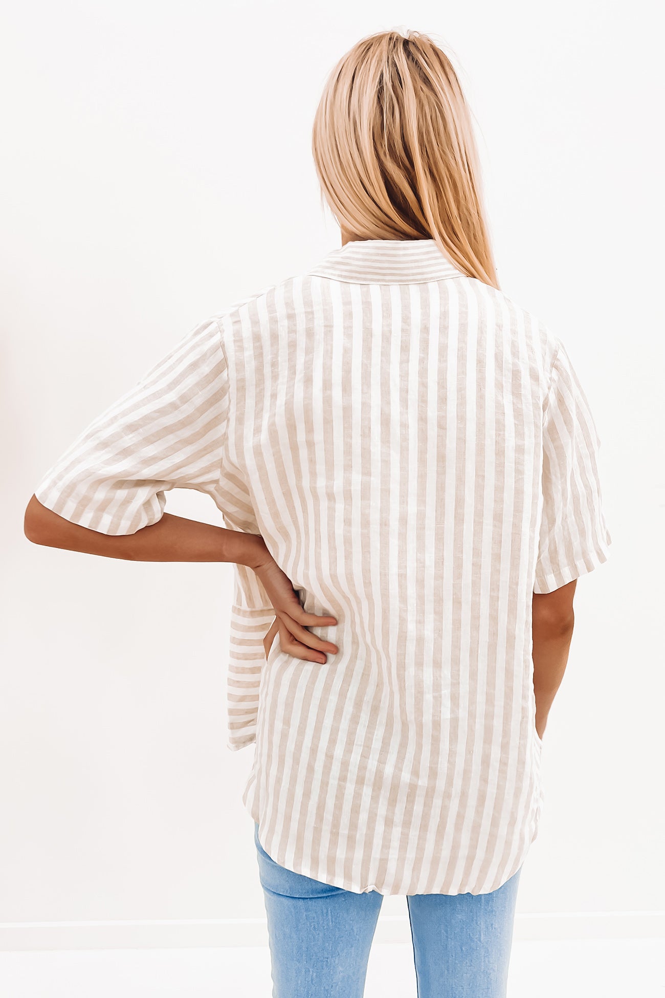 Connor Short Sleeve Linen Shirt Beige