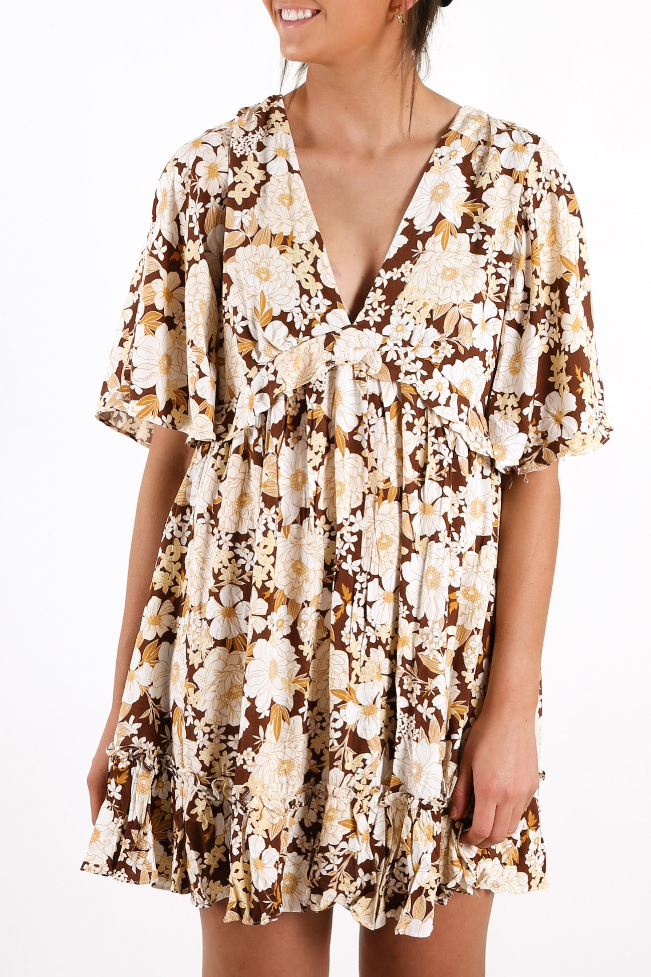 Cubana Mini Dress Brown Floral