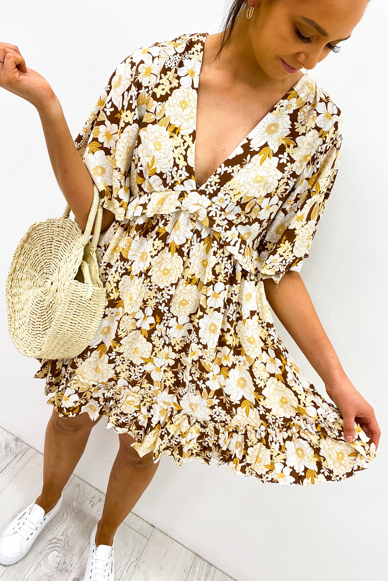 Cubana Mini Dress Brown Floral