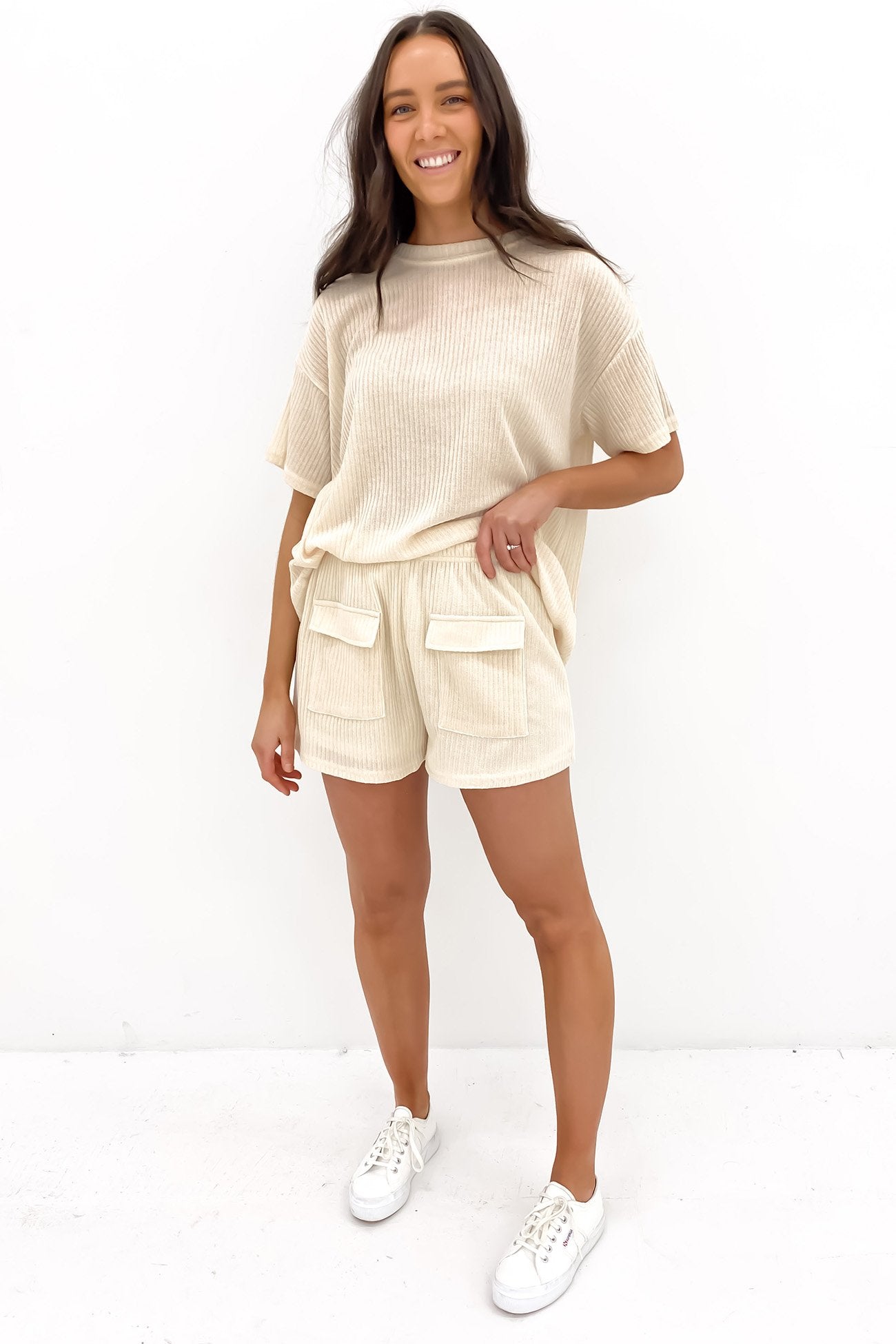 Elkie Ribbed Lounge Set Cream