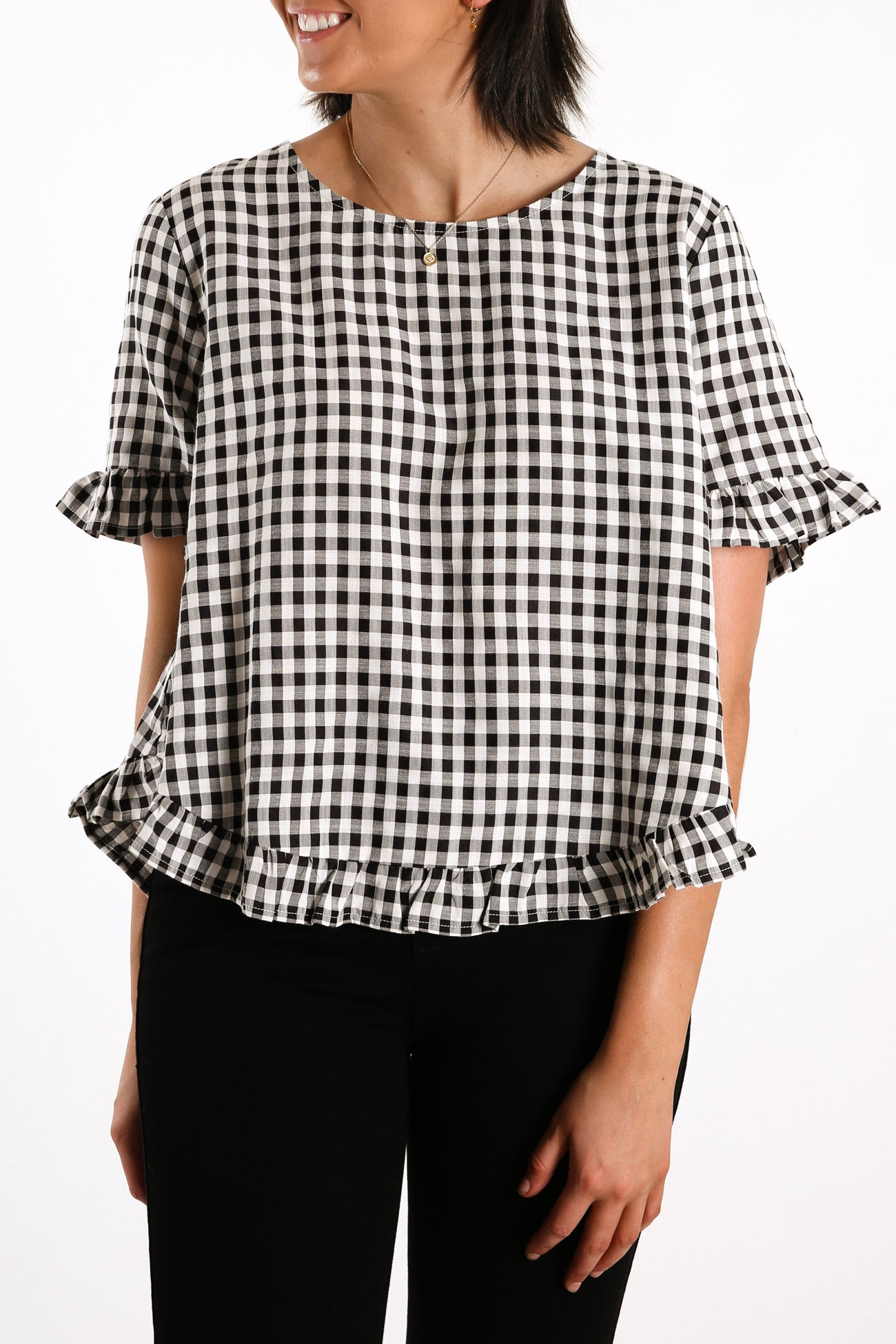 Ellis Gingham Top Black