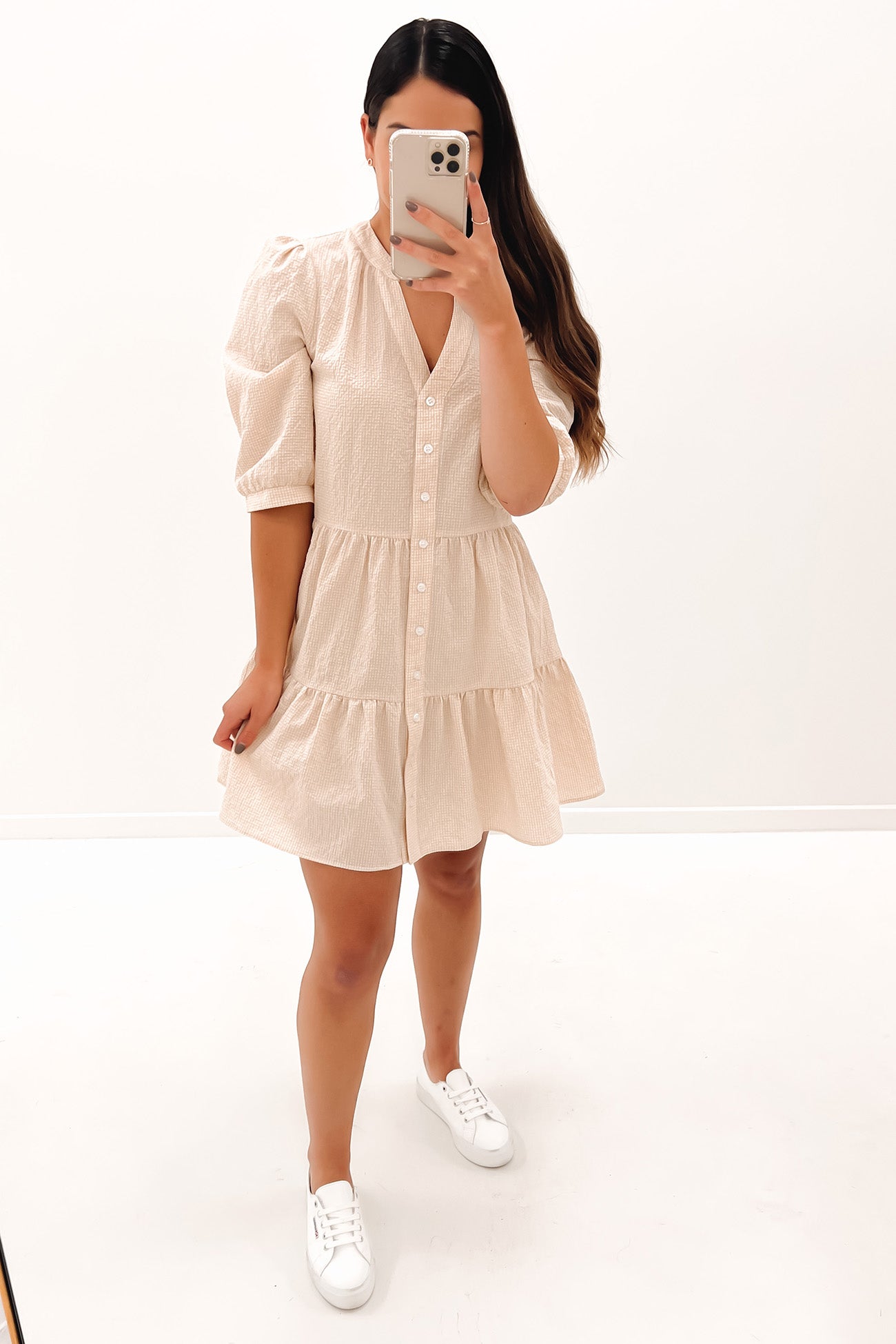 Etta Mini Dress Latte Check