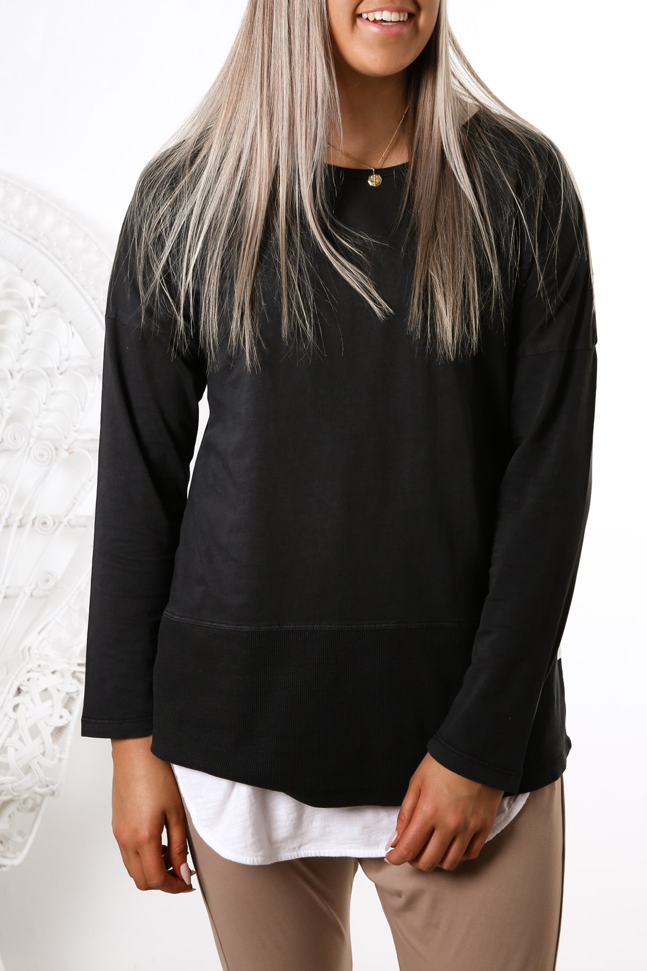 Fundamental Rib Long Sleeve Tee Washed Black