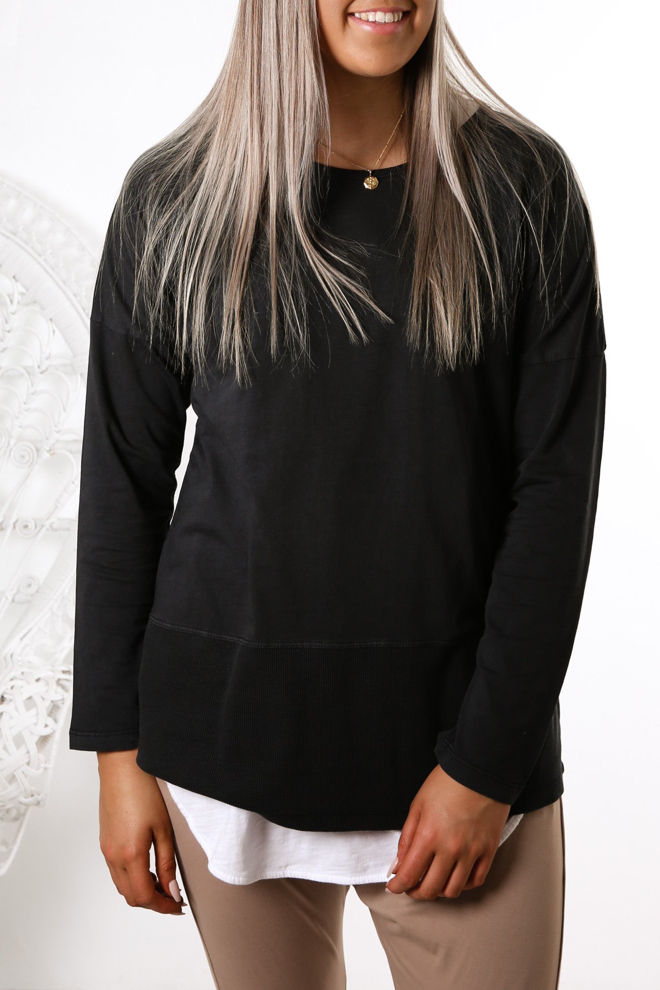 Fundamental Rib Long Sleeve Tee Washed Black