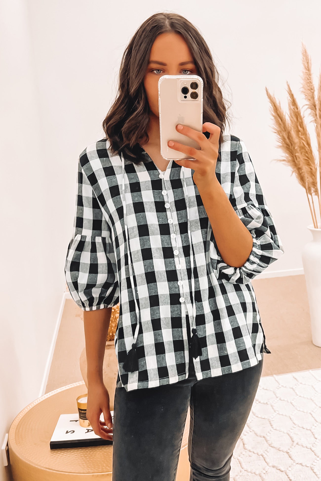 Georgia Top Black White Check