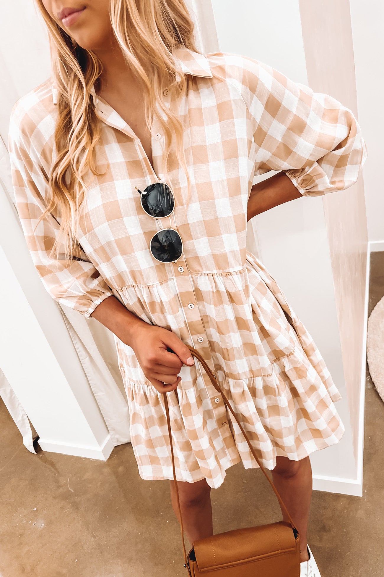 Hattie Mini Dress Beige Check