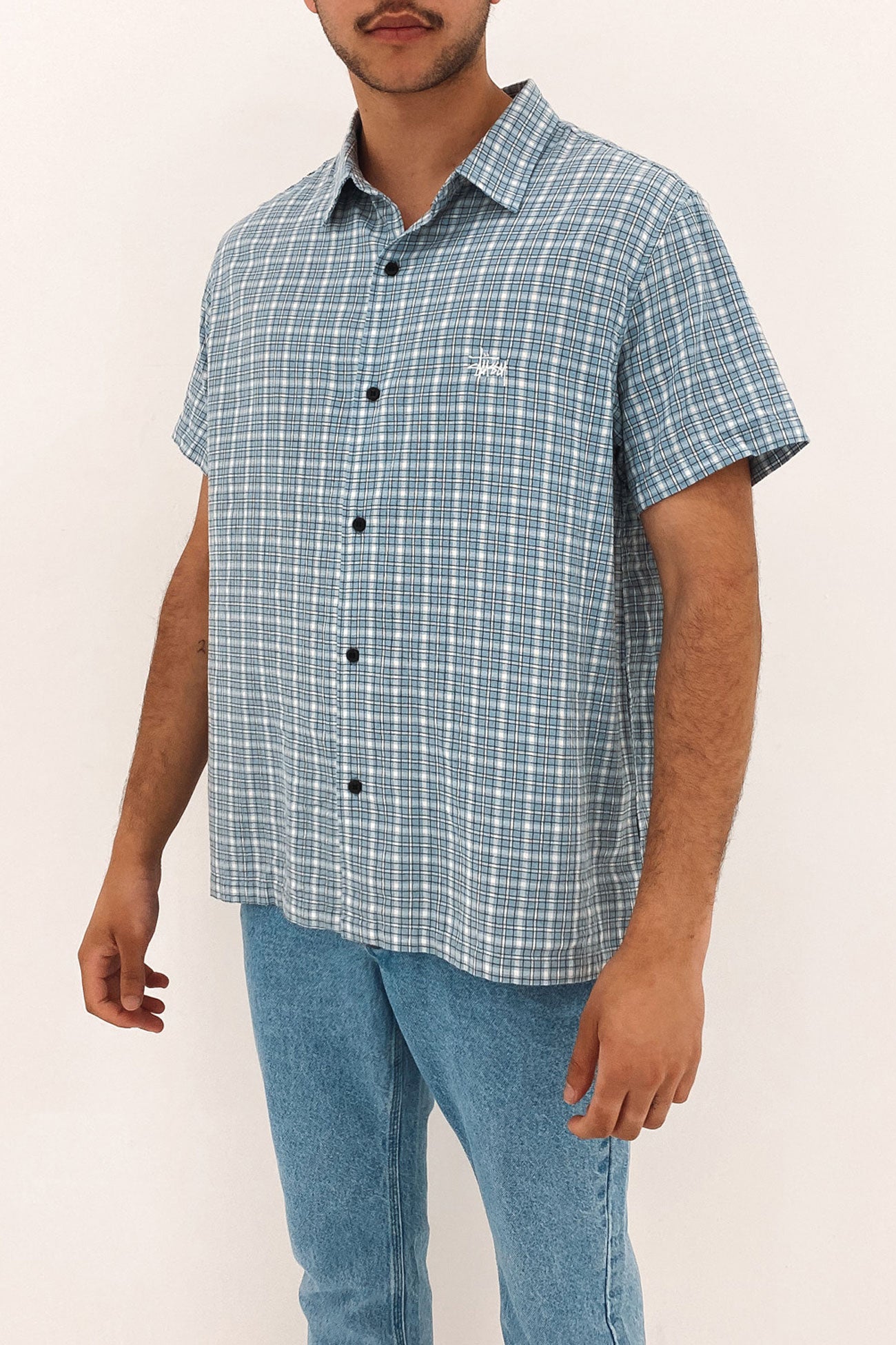 Hudson Check Short Sleeve Shirt Blue