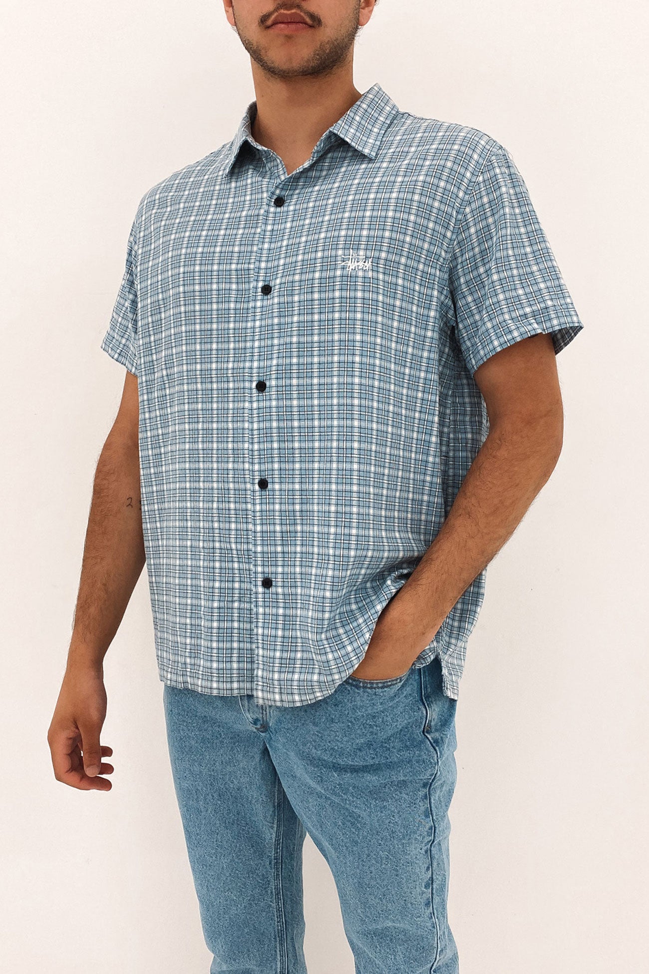 Hudson Check Short Sleeve Shirt Blue