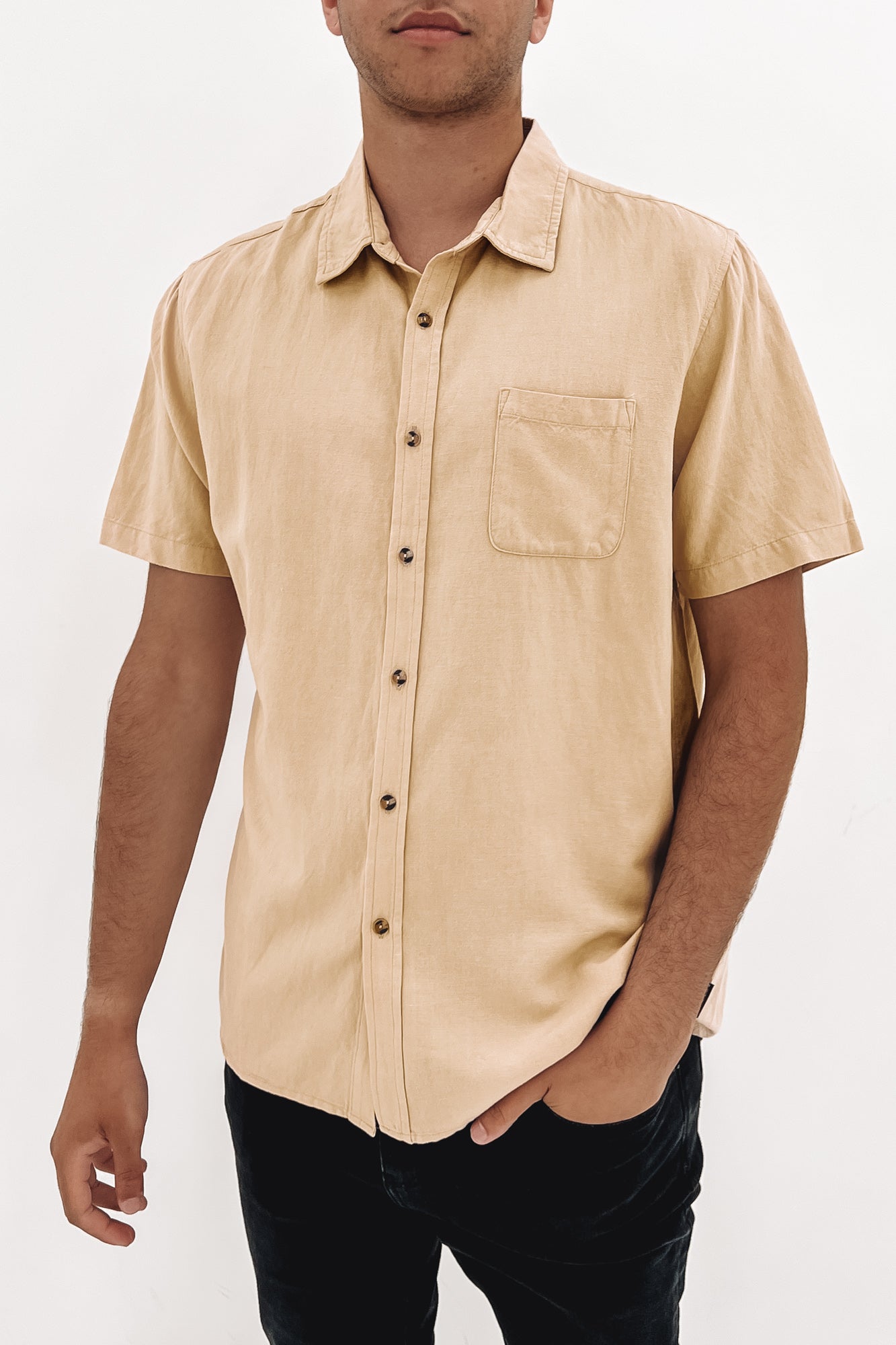 Overtone Short Sleeve Linen Shirt Light Fennel