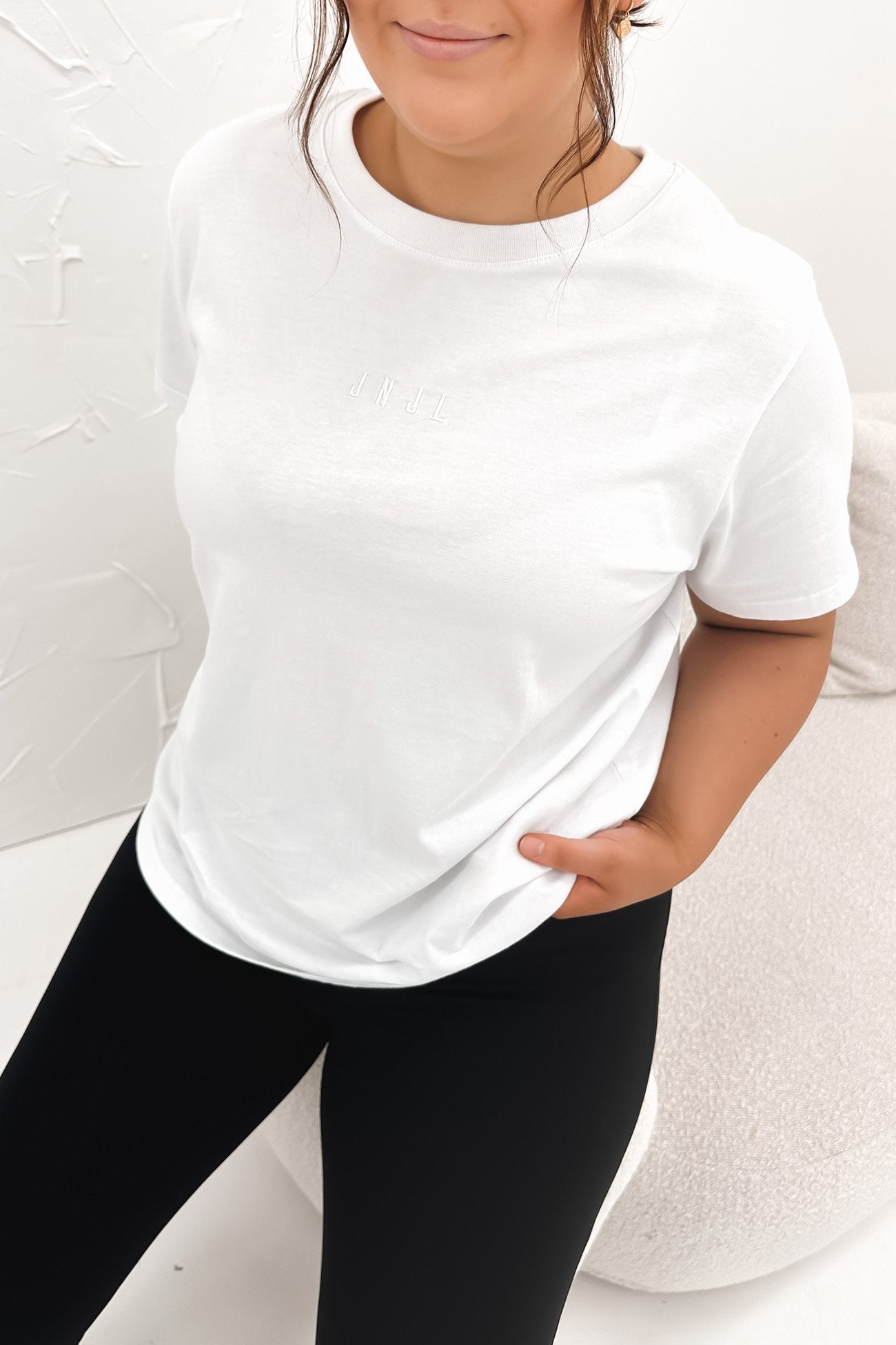 JNJL Embroidered Logo Tee White