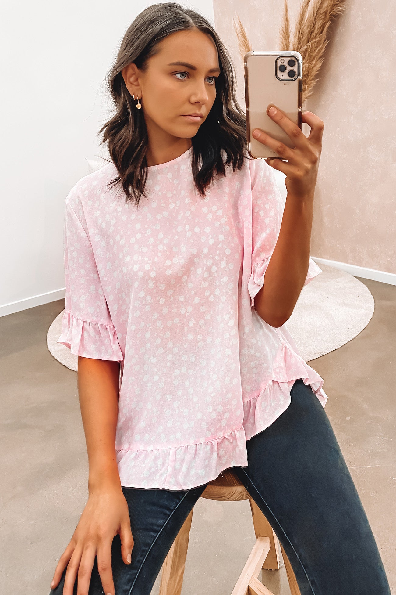 Judith Ruffle Top Chalk Pink
