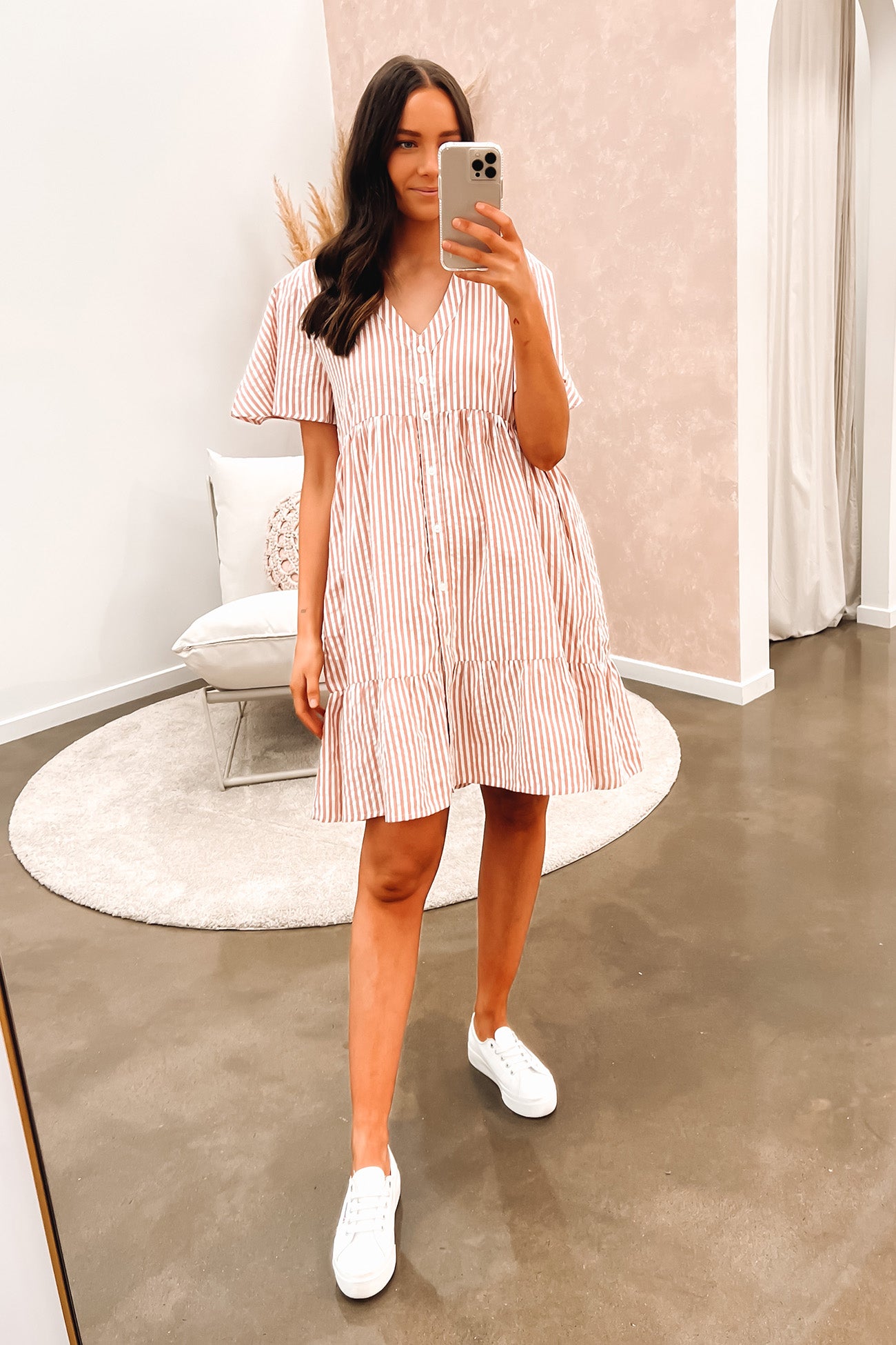 Kelis Mini Dress Deep Pink White Stripe